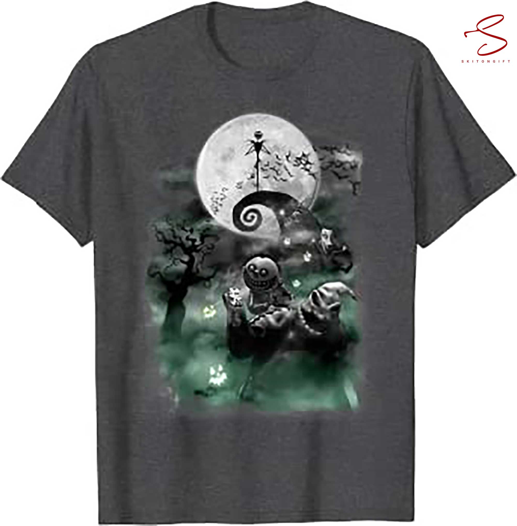 Skitongift Jack Skeleton Spooky T Shirt Haunted Scene T Shirt, gifts for Dad Mom,Gifts for Him, Her, Gifts for Dad Mom