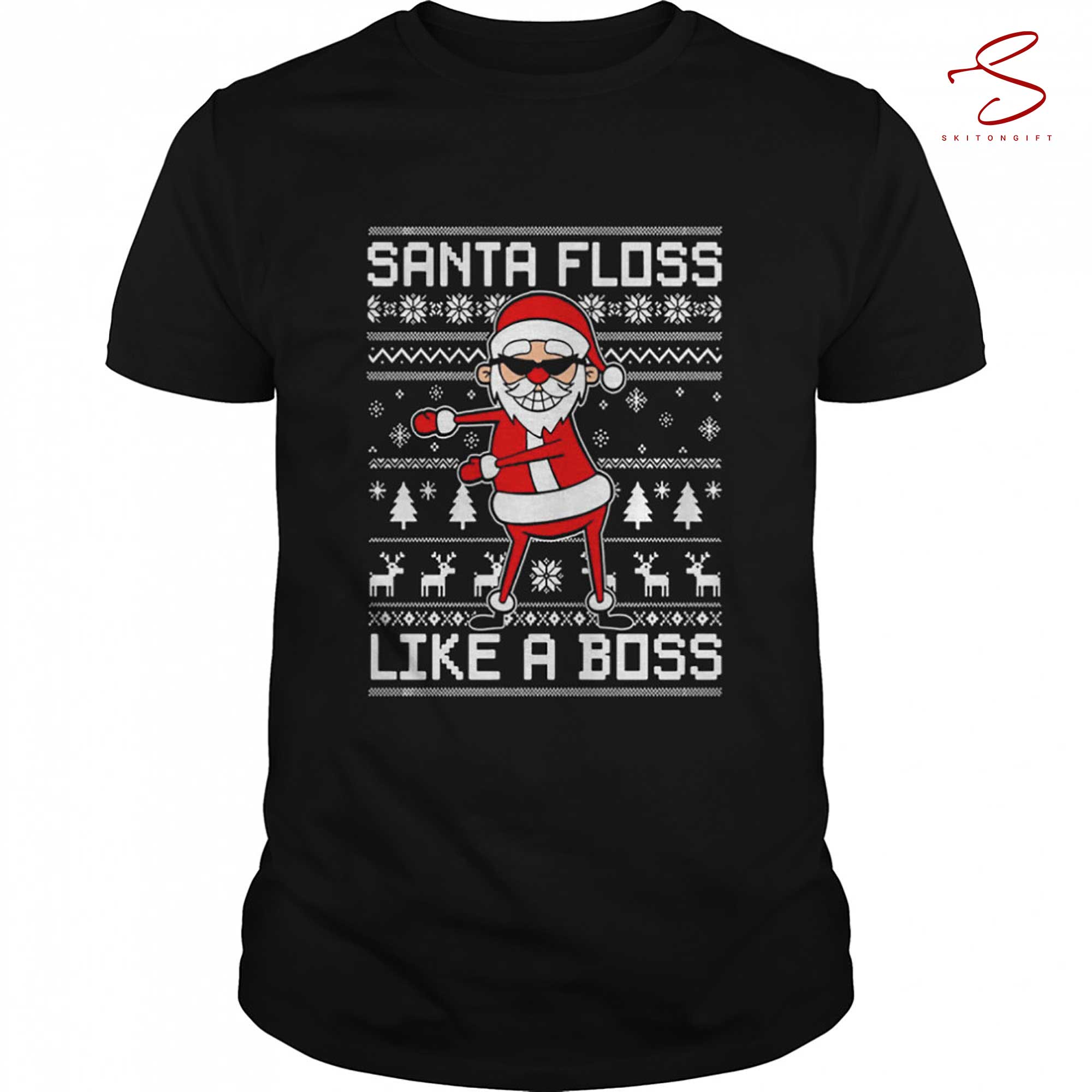 Skitongift Kids Santa Floss Like A Boss Ugly Christmas Shirt