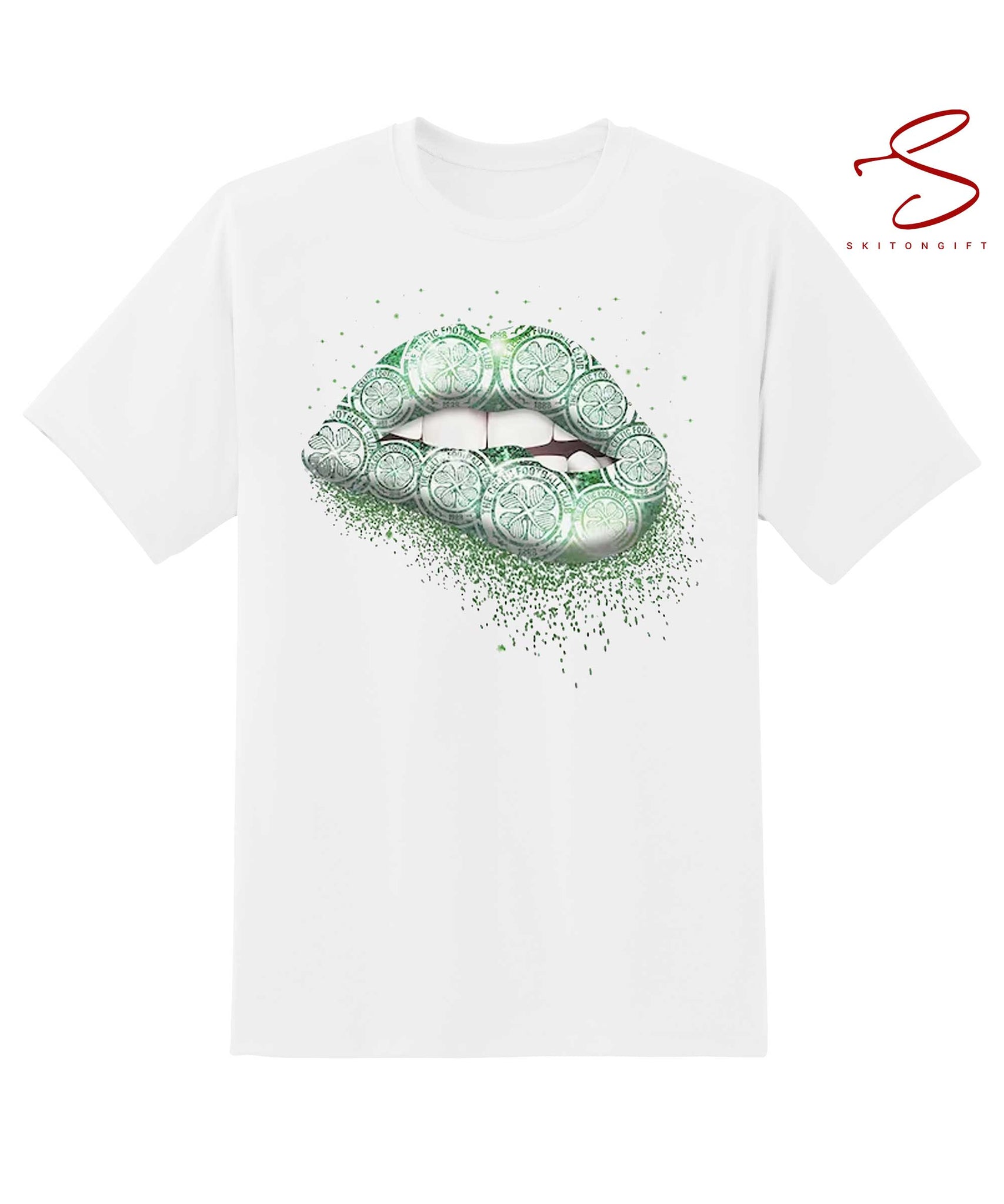 Skitongift Lip Biting Glitter Effect Celtic Football Ladies T Shirt Funny Shirts Long Sleeve Tee Hoody Hoodie heavyweight pullover hoodies Sweater