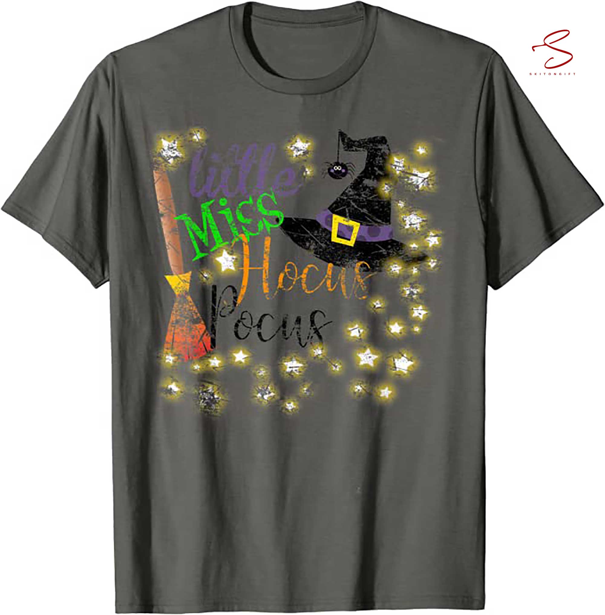 Skitongift Little Miss Hocus Pocus Halloween Witch Distressed T Shirt