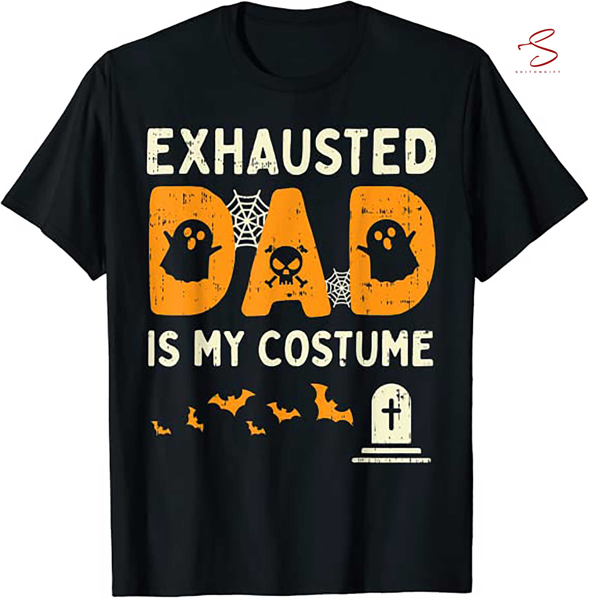 Skitongift Mens Exhausted Dad Costume Funny Matching Halloween T Shirt