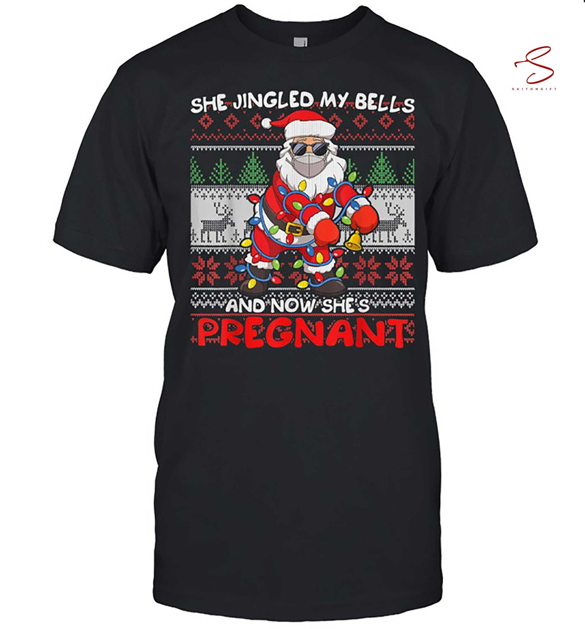 Skitongift Mens Santa Christmas Pregnancy Announcement Shirt