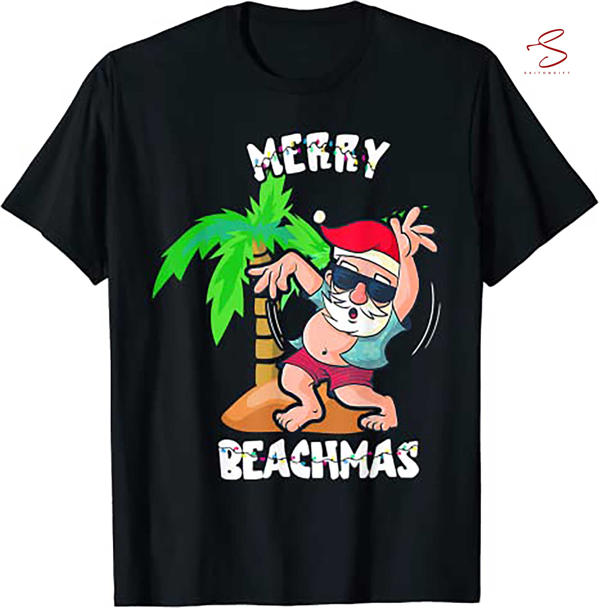 Skitongift Merry Beach Christmas In July Funny Santa Xmas Pool Party T Shirt