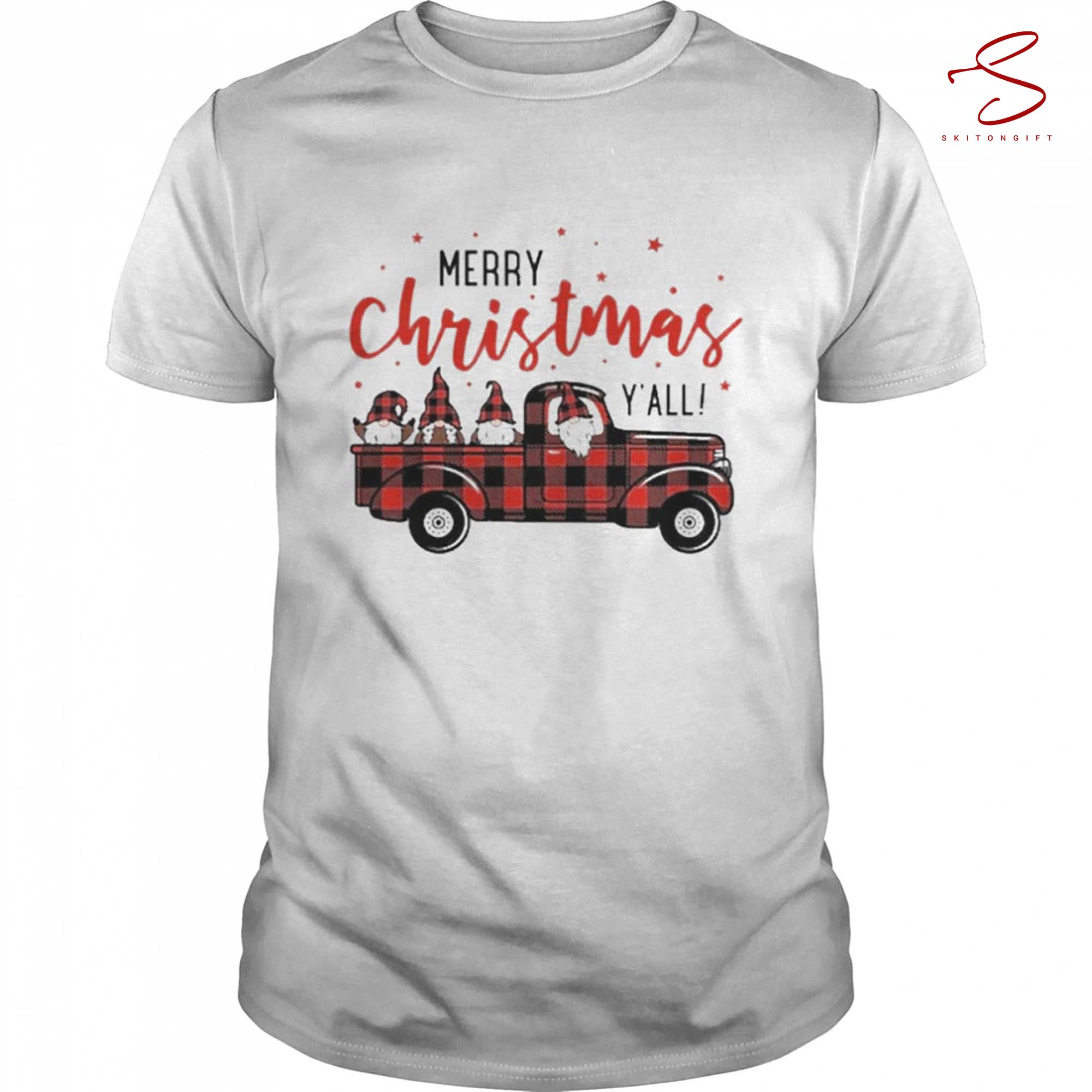 Skitongift Merry Christmas Gnomes Plaid Truck T Shirt