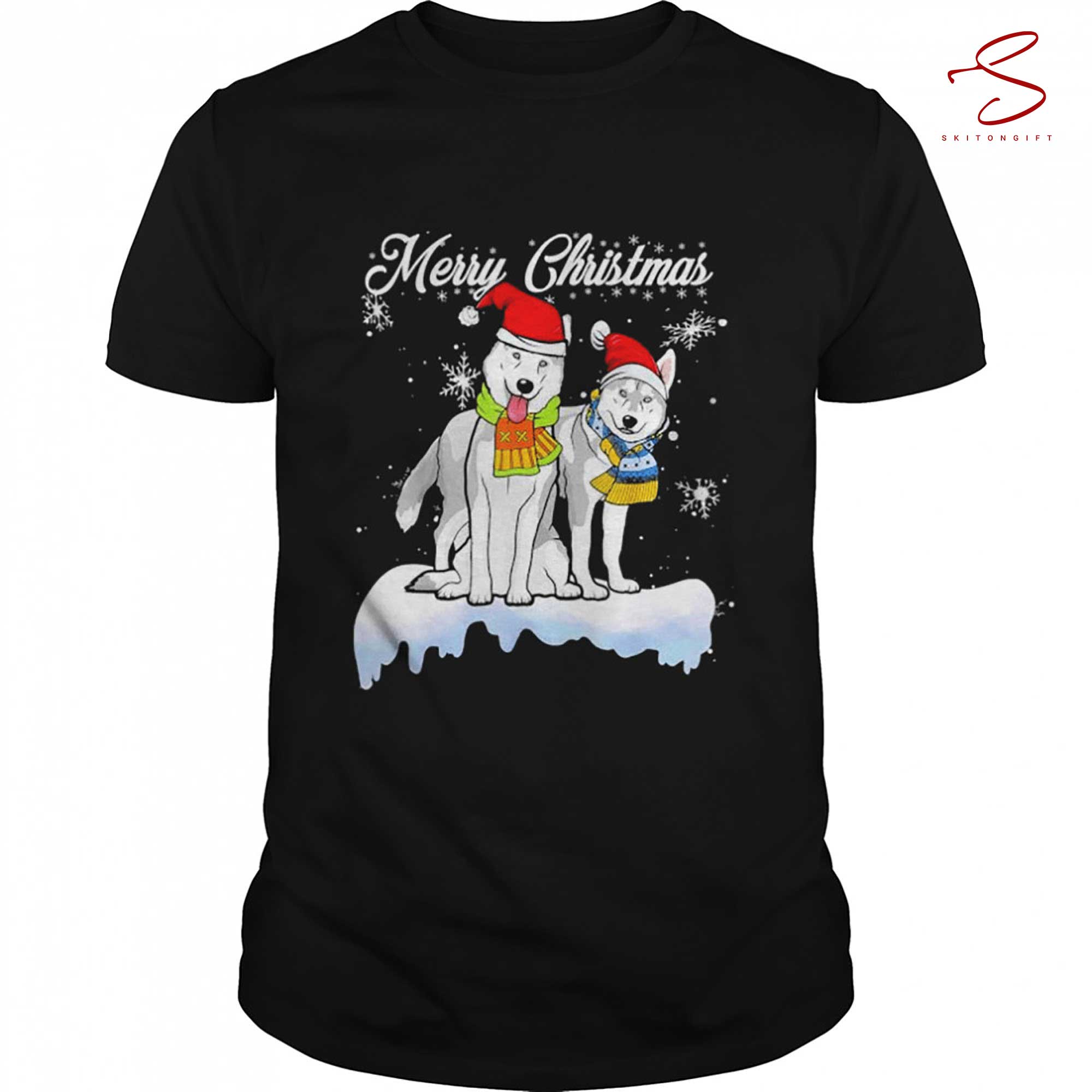 Skitongift Merry Christmas Santa Siberian Husky Dog Christmas T Shirt