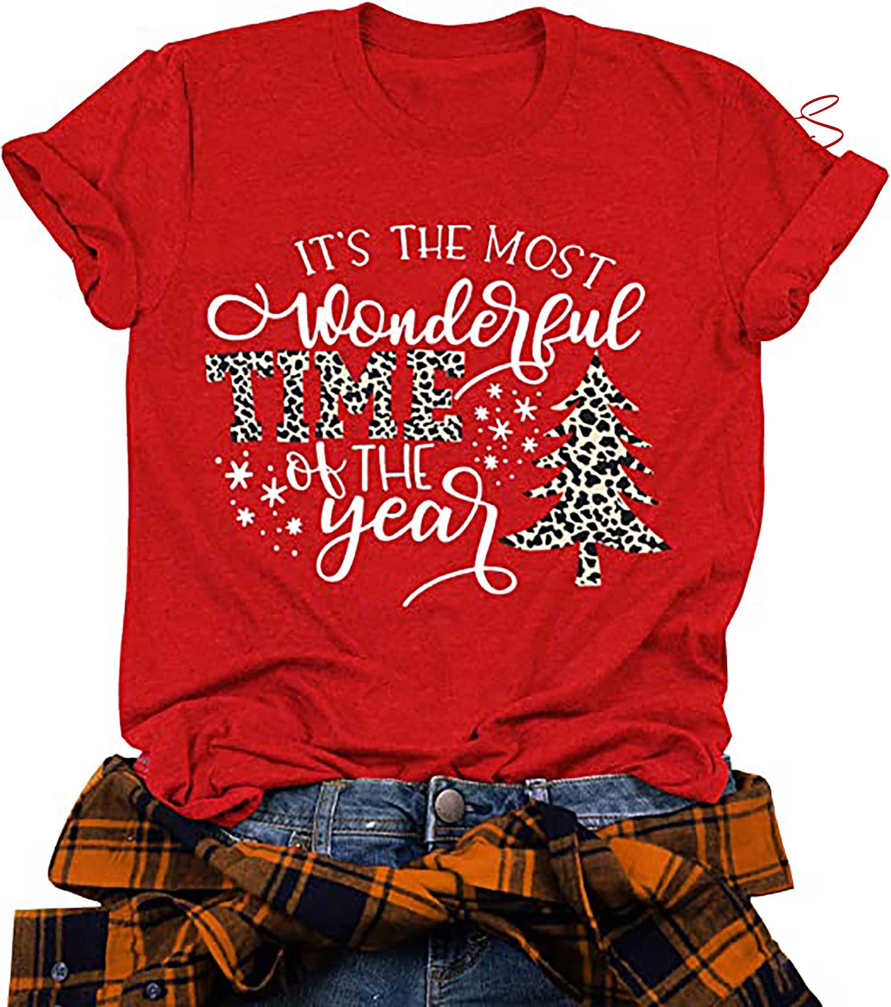 Skitongift Merry Christmas Shirts For Women Xmas Buffalo Plaid Tree Shirt Top Short Sleeve Casual Graphic Print T Shirt