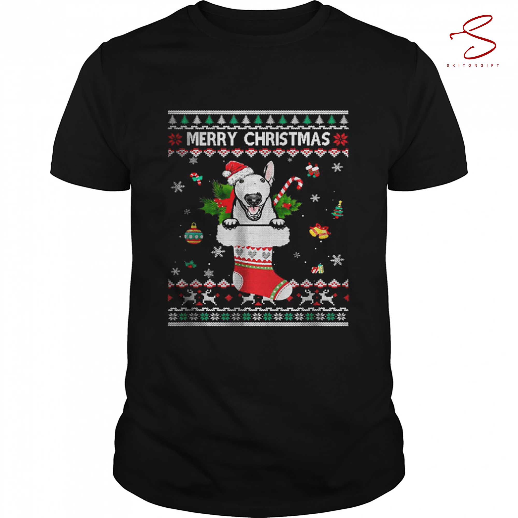 Skitongift Merry Christmas Terrier In Sock Dog Ugly Xmas T Shirt