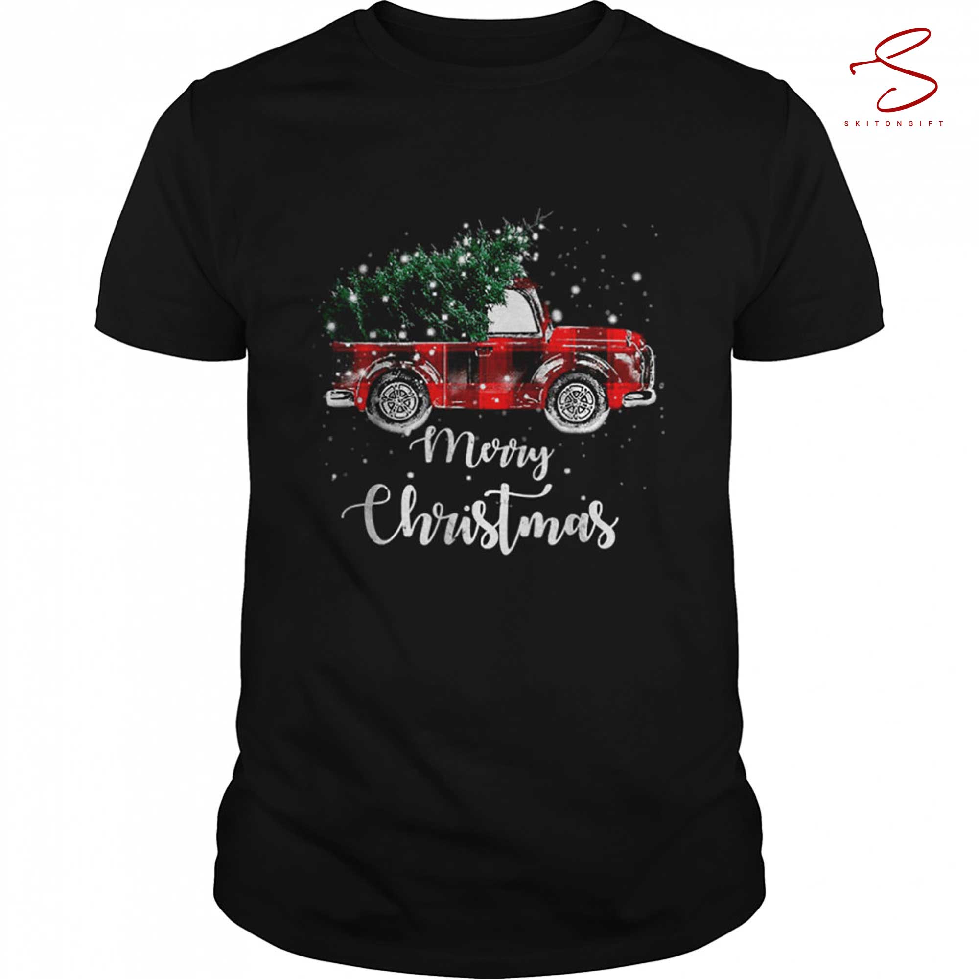 Skitongift Merry Christmas Truck Tree Red Plaid For Men Women T Shirt
