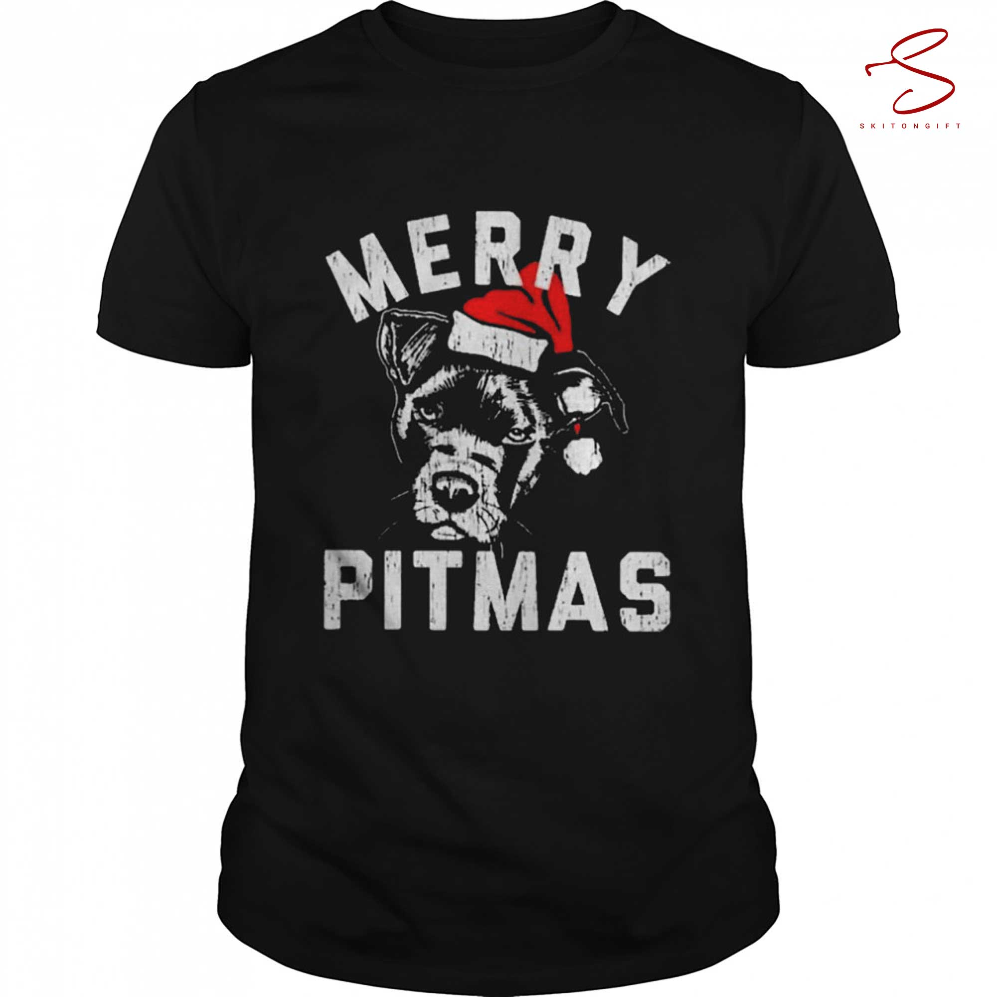 Skitongift Merry Pitmas Santa Hat Christmas Shirt
