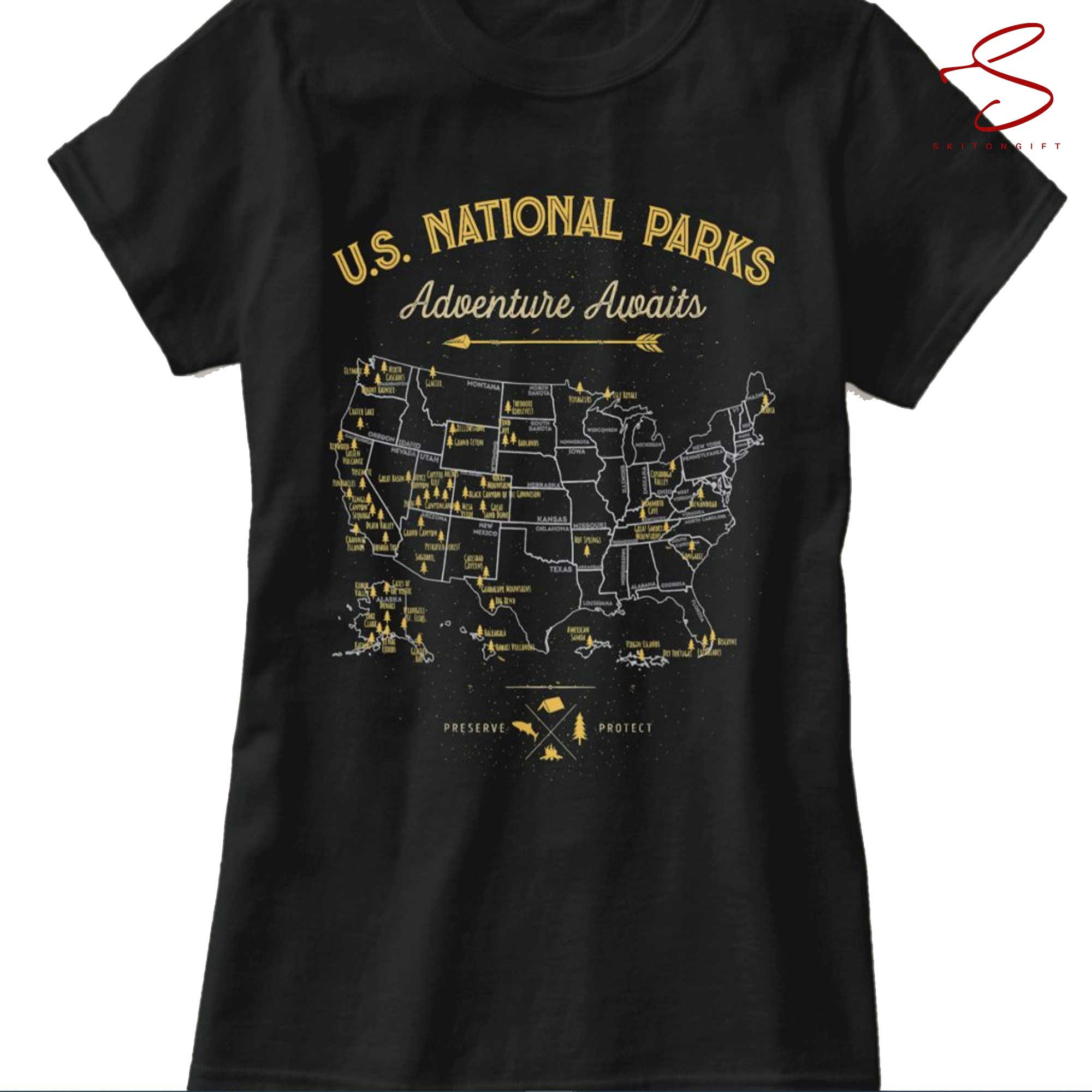 Skitongift National Parks T Shirt Map Camping Tshirt Women Me Funny Shirts Long Sleeve Tee Hoody Hoodie Heavyweight Pullover Hoodies Sweater