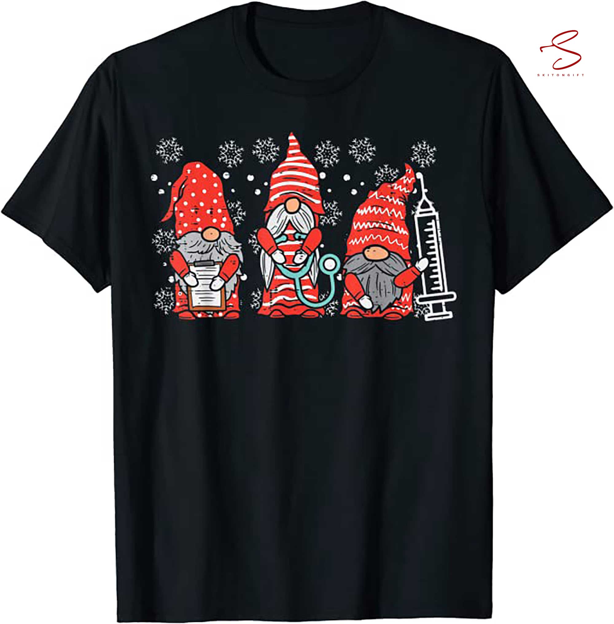 Skitongift Nurse Christmas Gnomes Cute Xmas Scrub Top For Nurses Women T Shirt