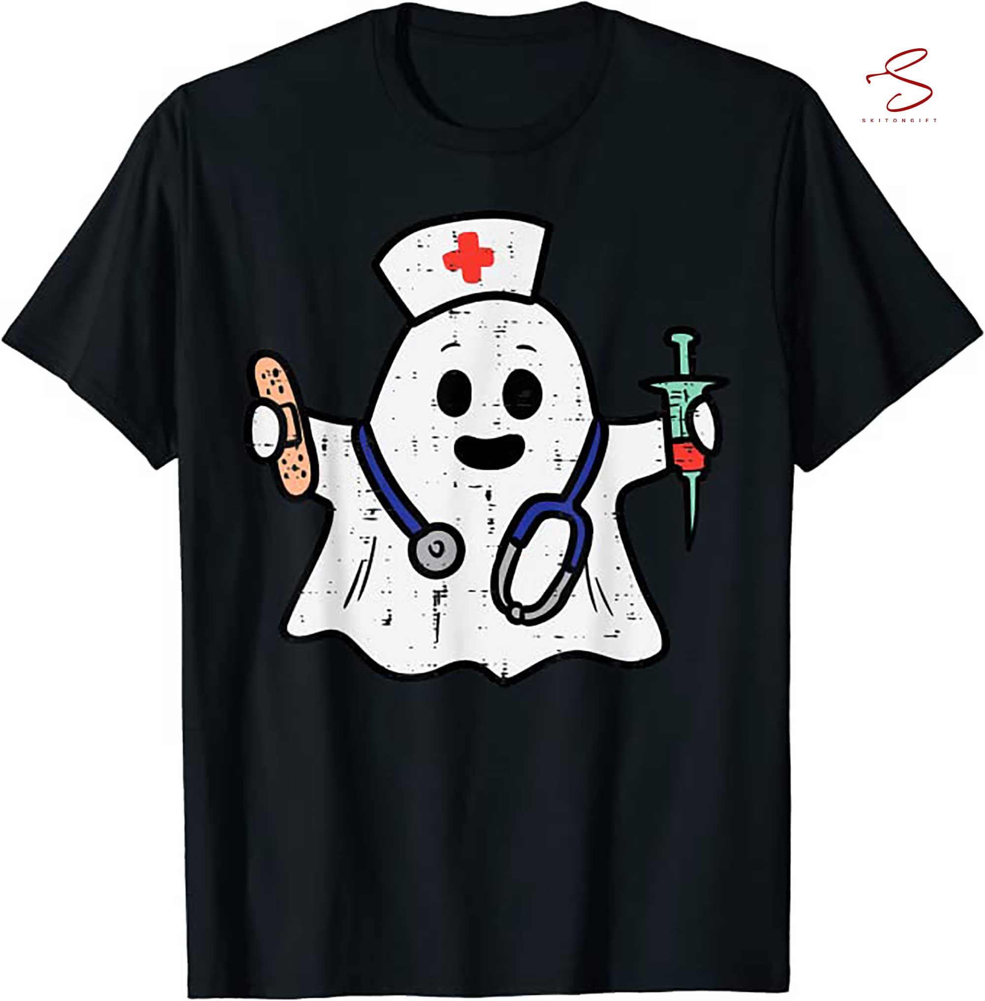 Skitongift Nurse Ghost Scrub Top Halloween Costume For Nurses Women Rn T Shirt