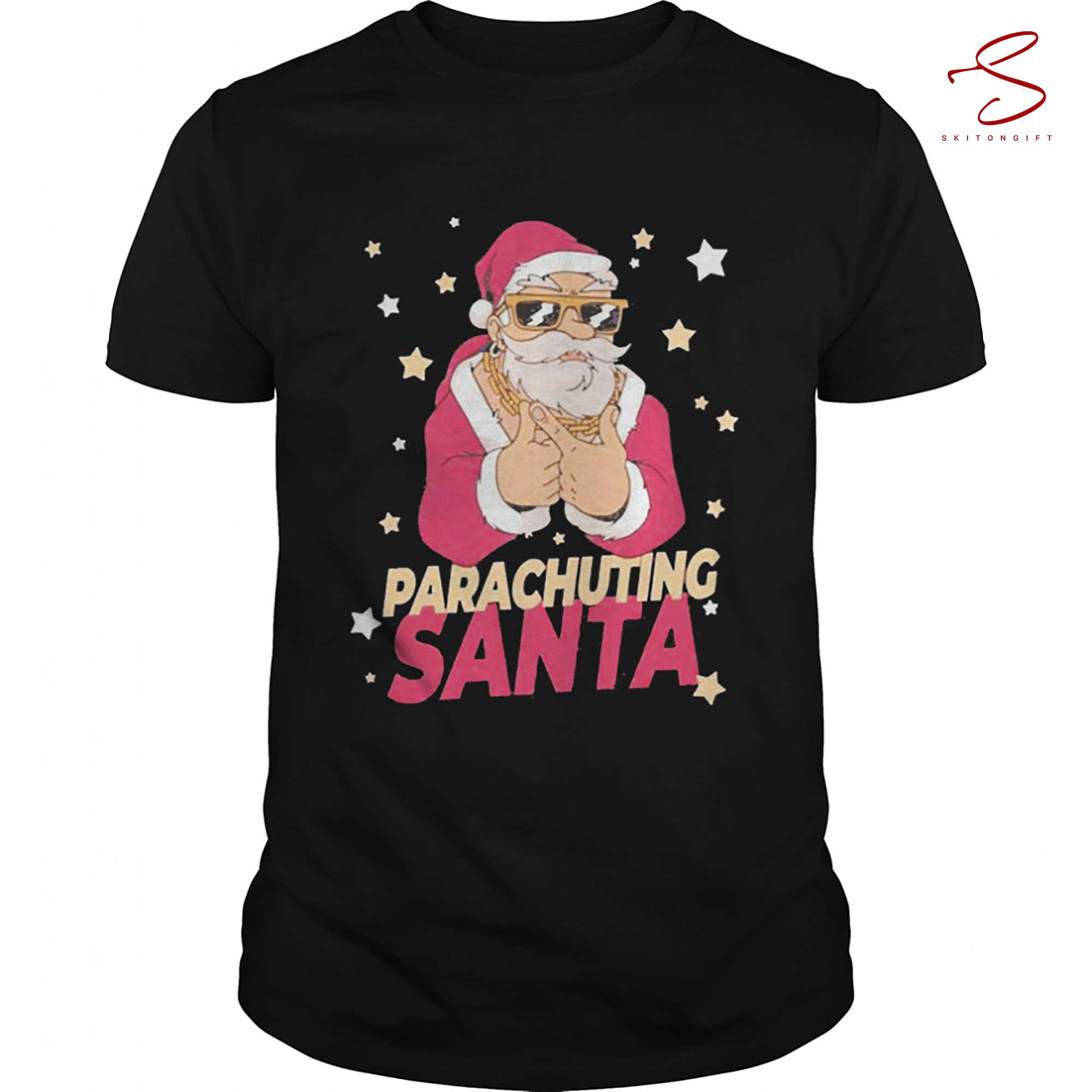 Skitongift Parachuting Santa Claus Christmas Holiday T Shirt