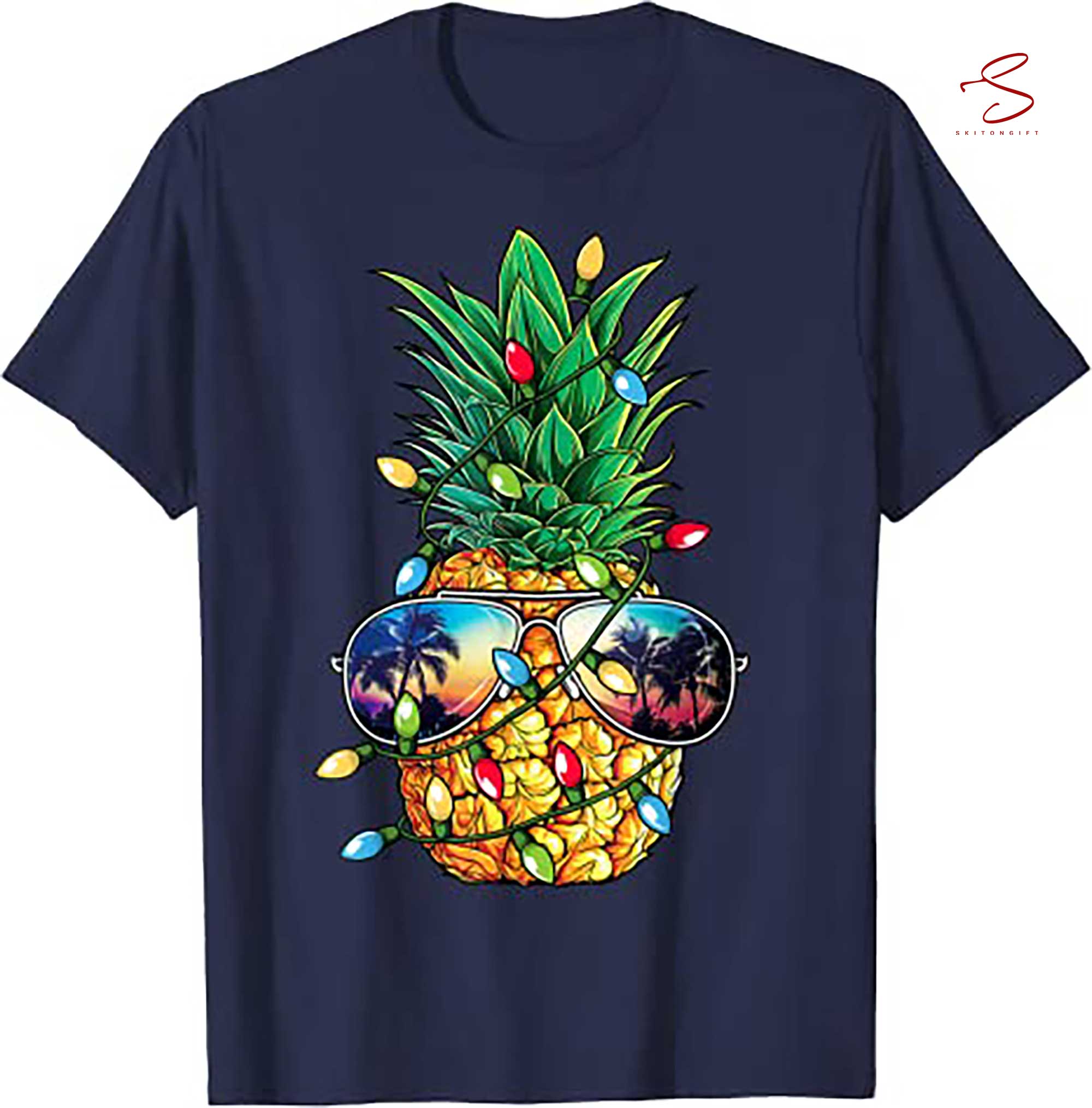 Skitongift Pineapple Christmas Tree Lights Xmas Boys Men Sunglasses T Shirt