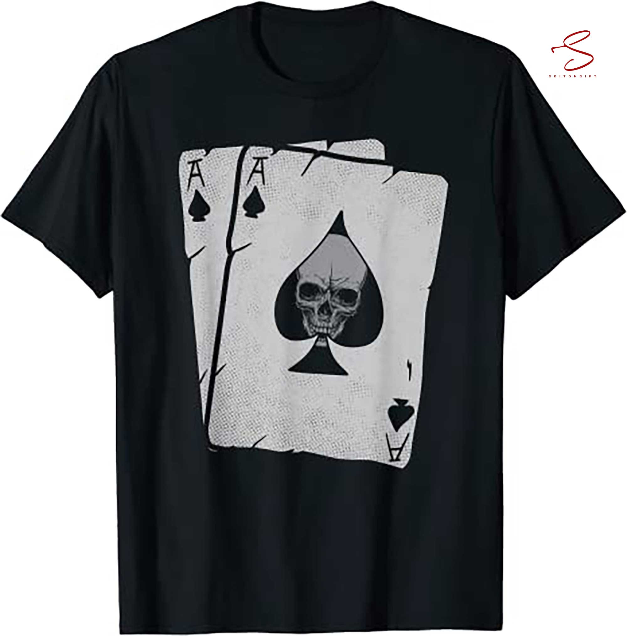 Skitongift Poker Texas HoldEm   Cards Skull Gambling Casino Gambler T Shirt