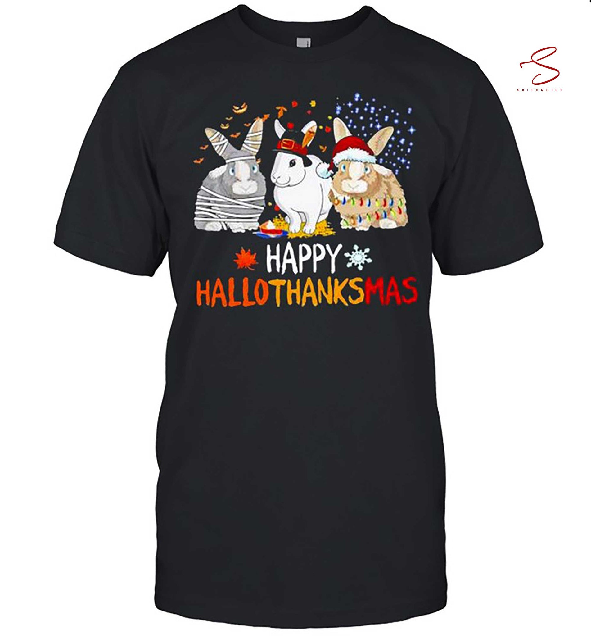 Skitongift Rabbit Happy Hallothanksmas Christmas T Shirt