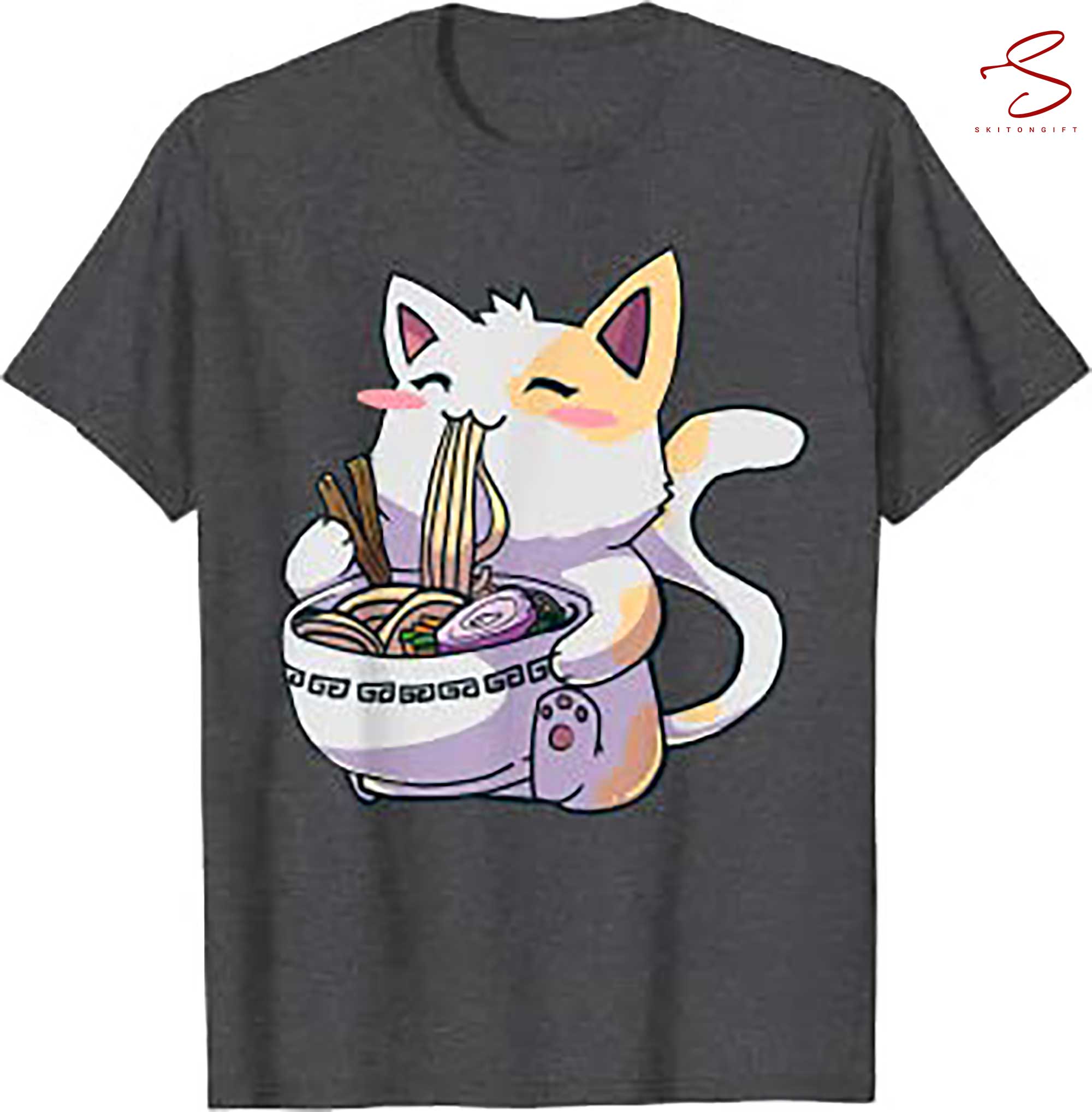 Skitongift Ramen Cat Kawaii Anime Japanese Gift T Shirt, gifts for Dad Mom,Gifts for Him, Her, Gifts for Dad Mom