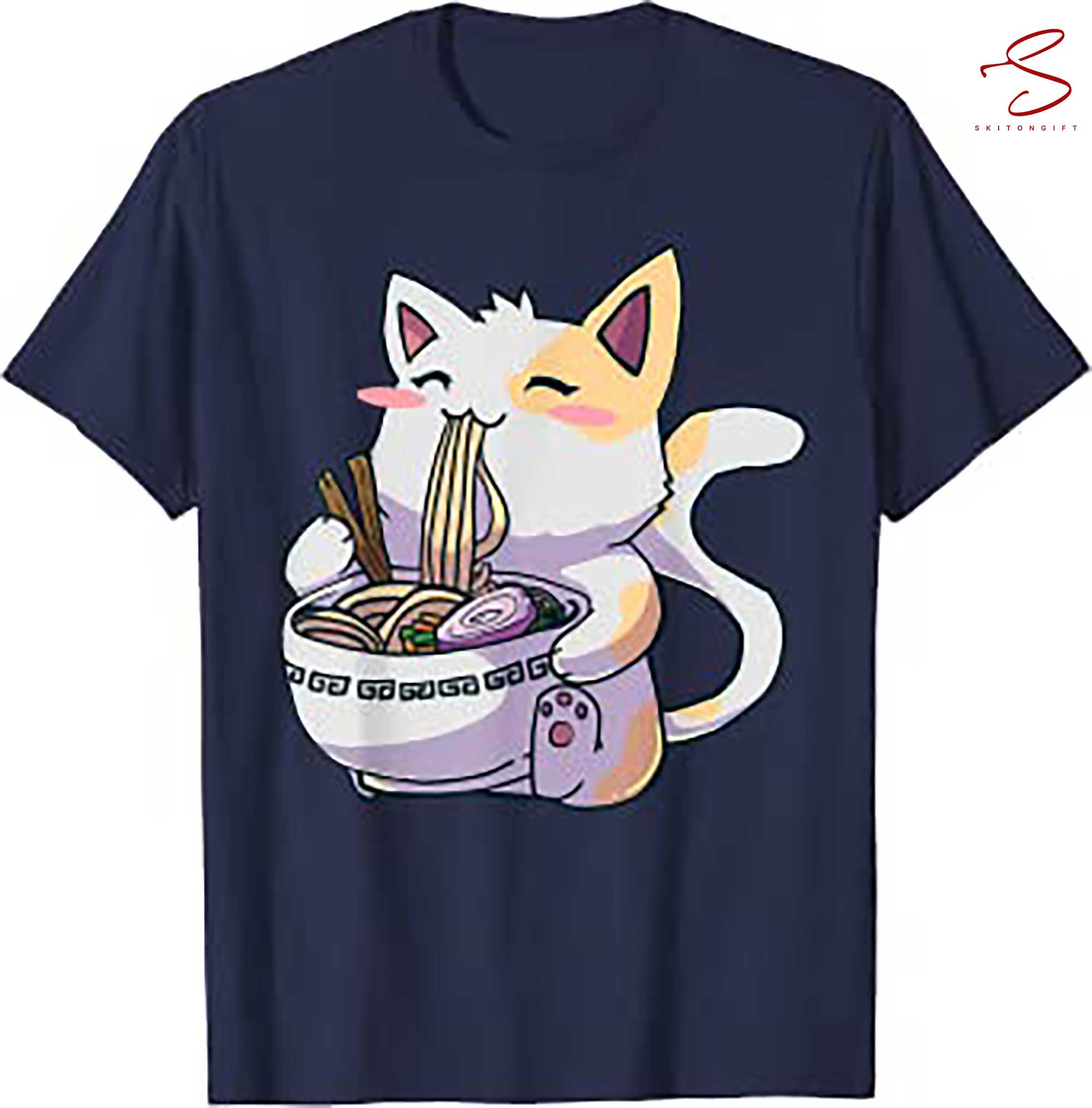 Skitongift Ramen Cat Kawaii Anime Japanese Gift T Shirt, gifts for Dad Mom,Gifts for Him, Her, Gifts for Dad Mom