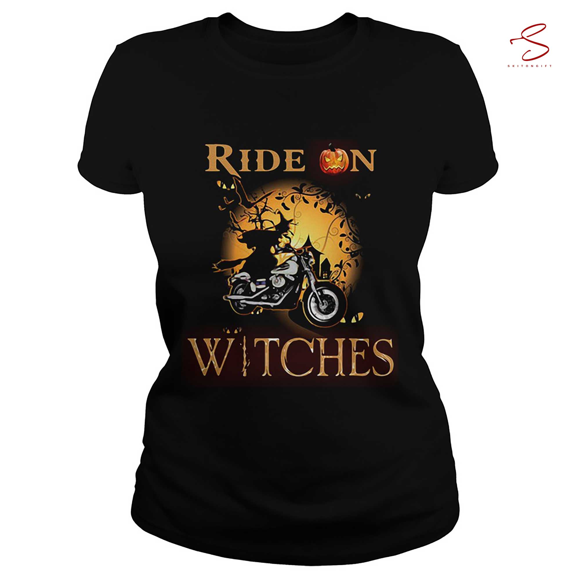 Skitongift Ride On Witches Motorcycle Halloween T Shirt