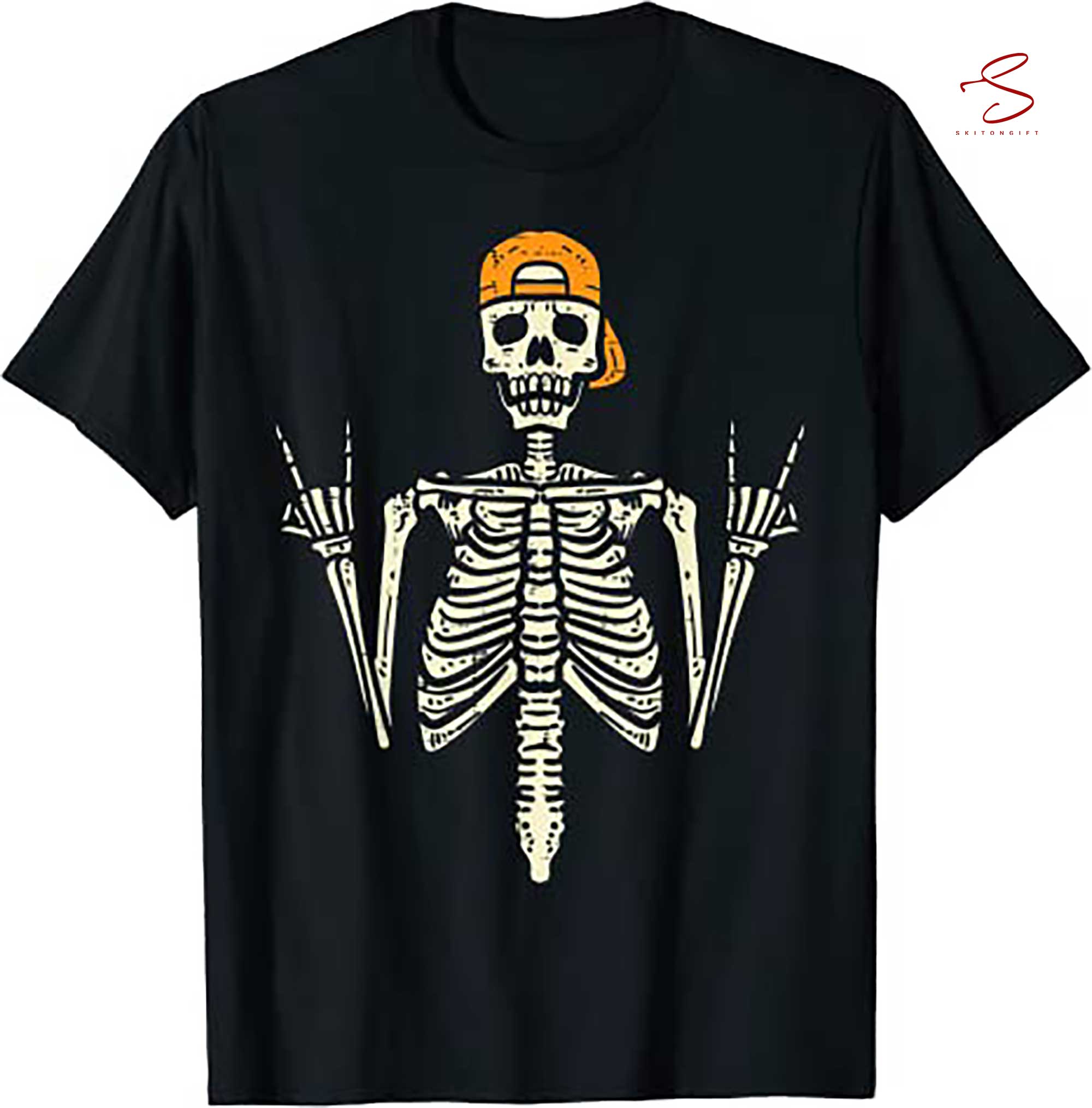 Skitongift Rocker Skater Skeleton Cap Halloween Punk Men Boys T Shirt