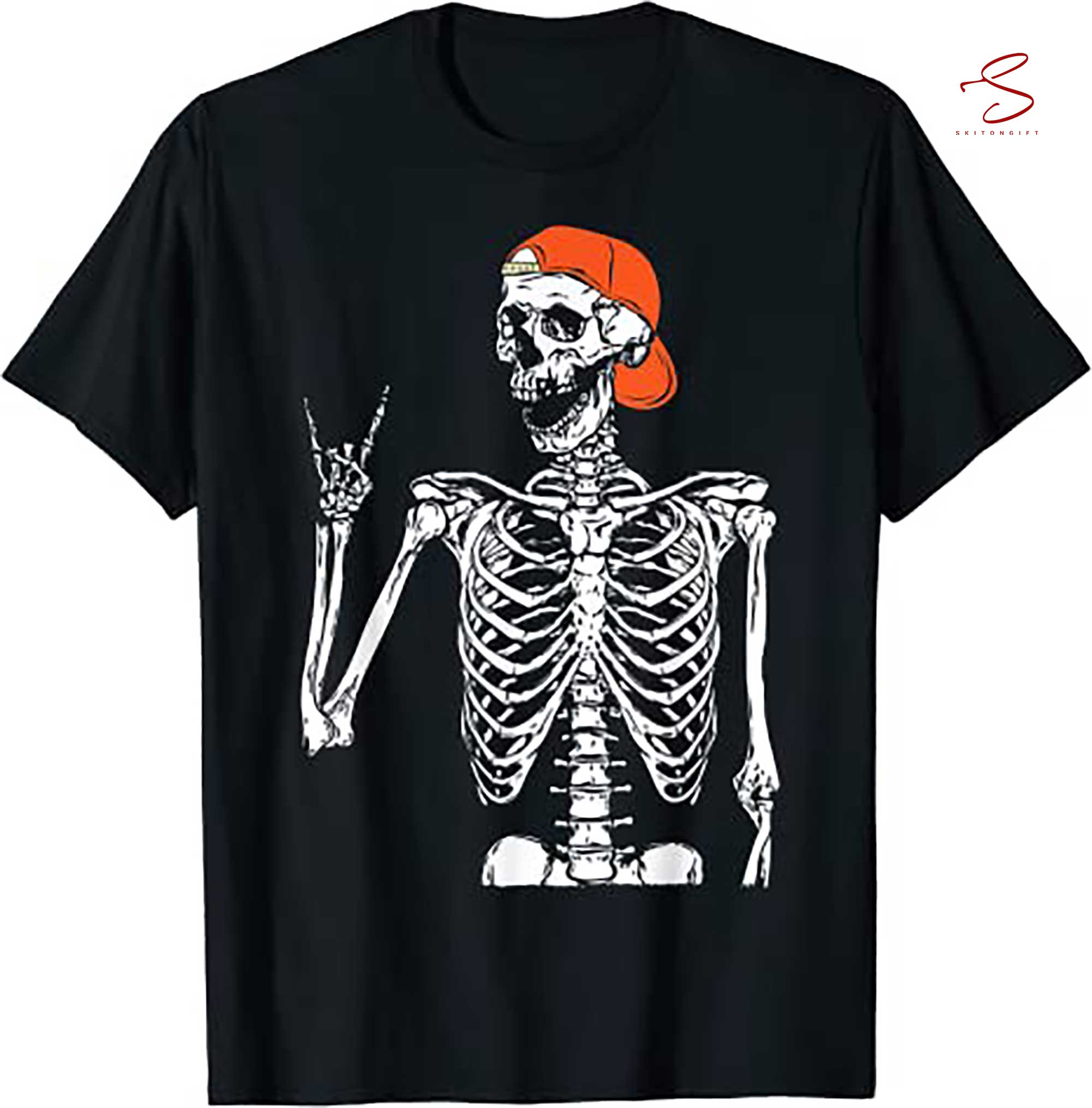 Skitongift Rocker Skeleton Costume Funny Halloween T Shirt