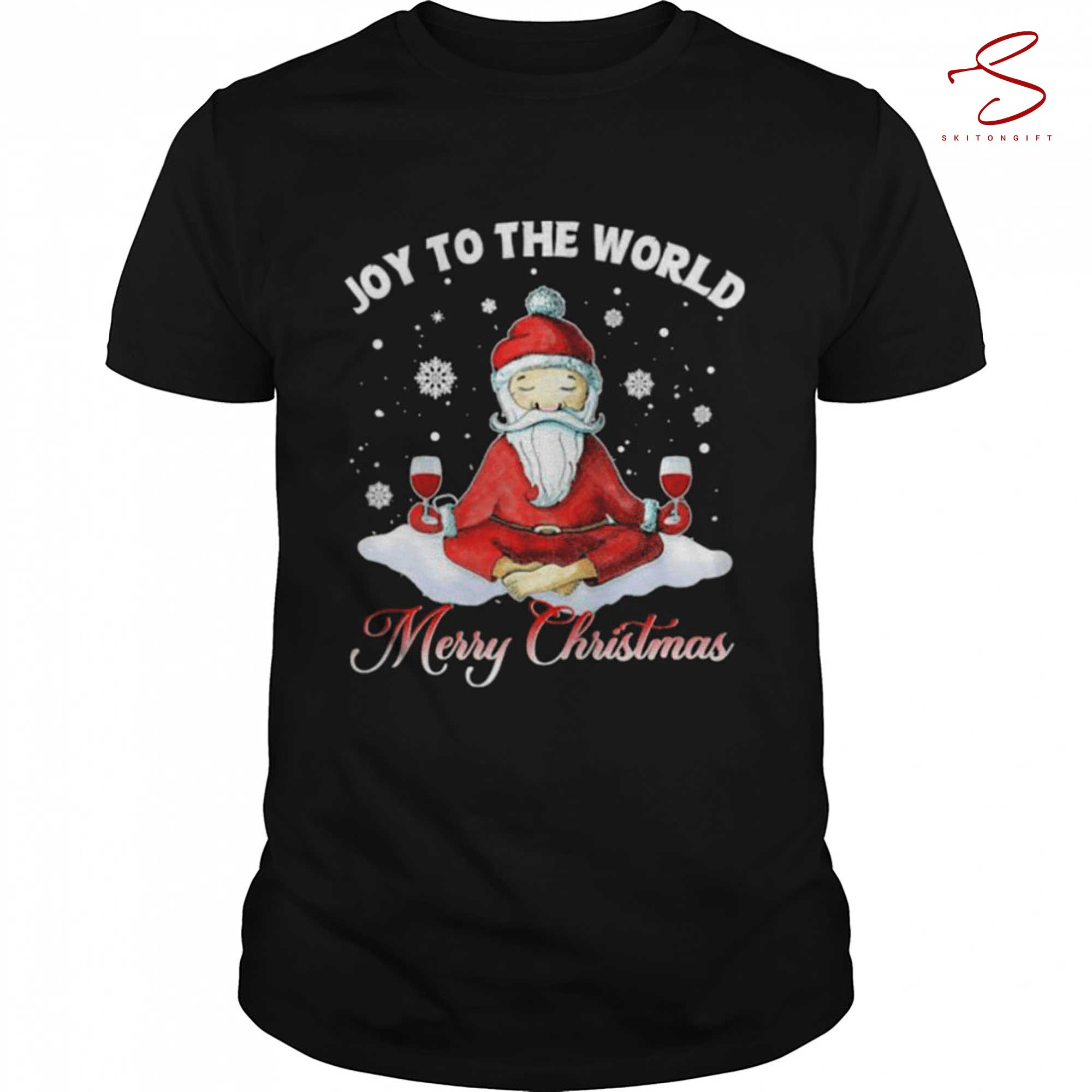 Skitongift Santa Claus Yoga To The World Merry Christmas Shirt