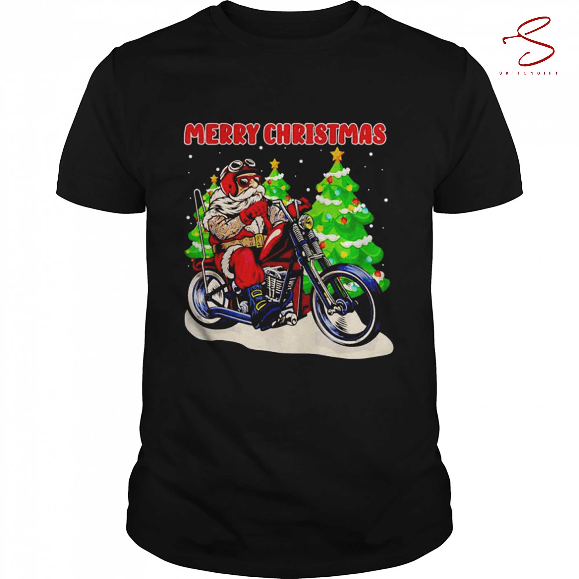 Skitongift Santa On Motorcycle Christmas Shirt