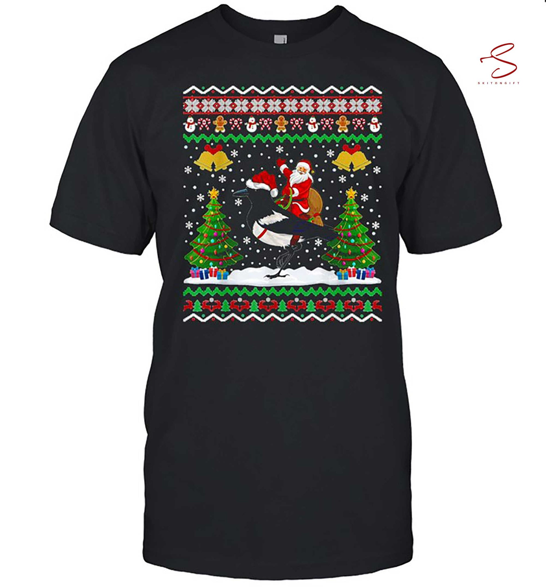 Skitongift Santa Riding Magpie Christmas T Shirt