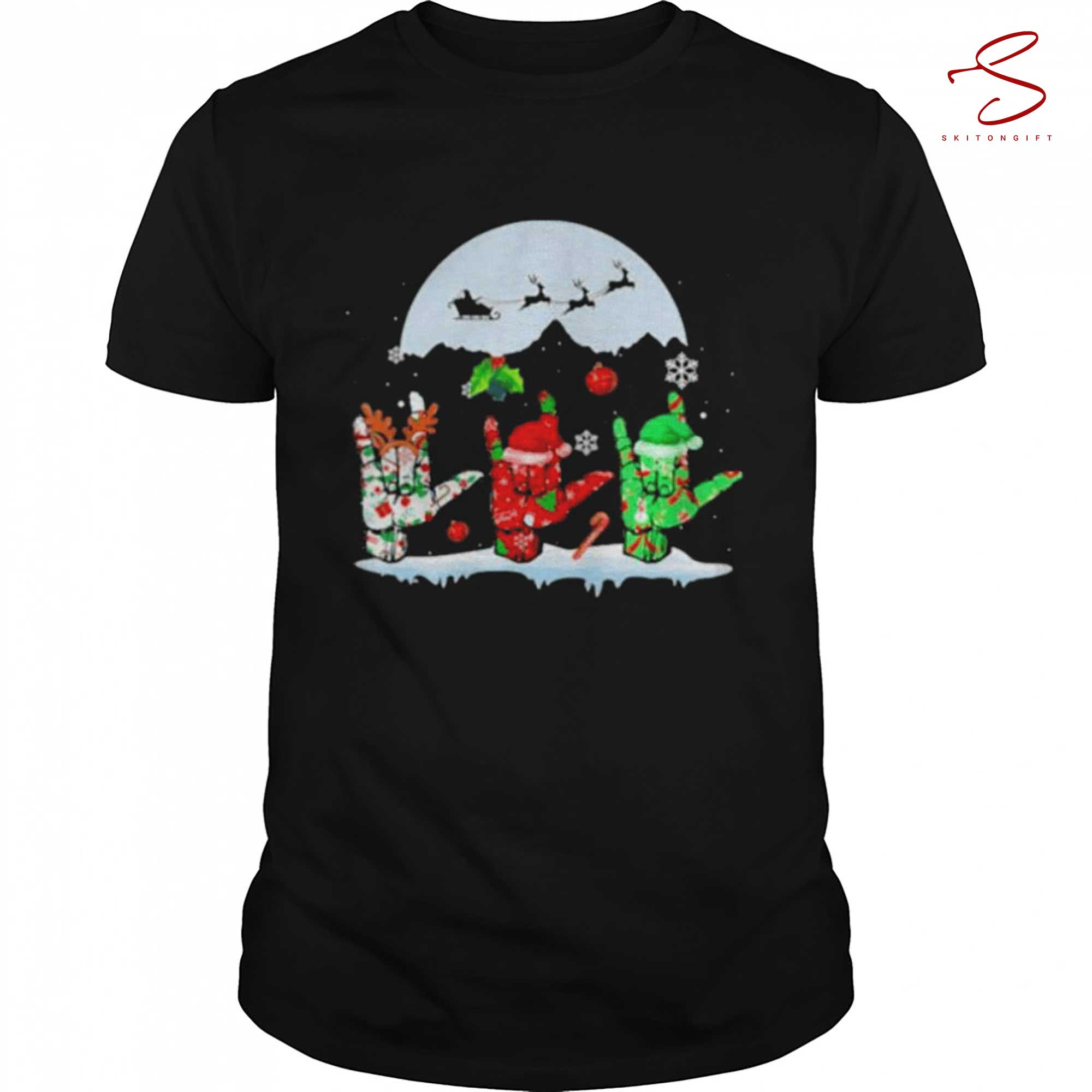 Skitongift Santa Sign Language Moon Merry Christmas Shirt