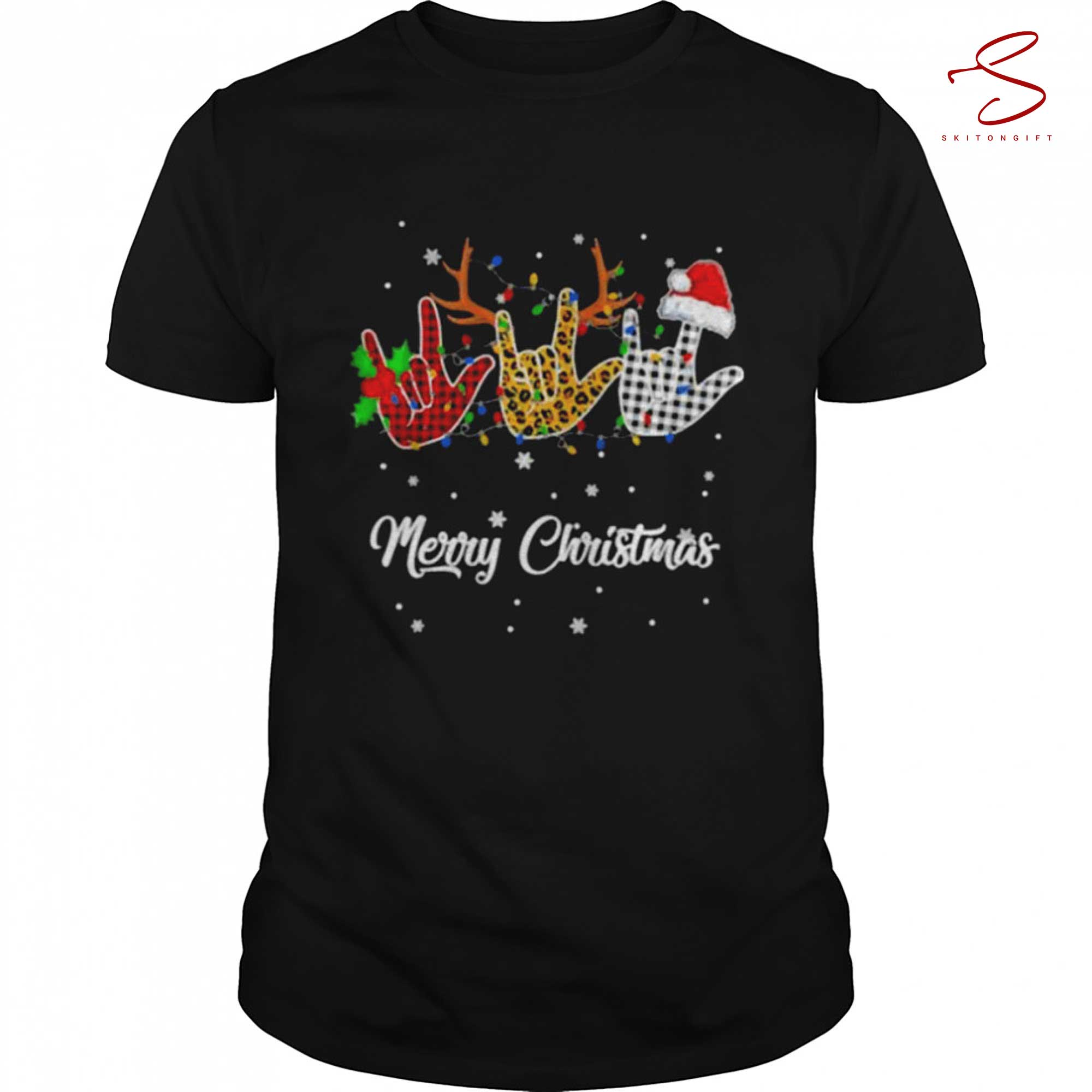 Skitongift Santa Sign Language Reindeer Merry Christmas Shirt