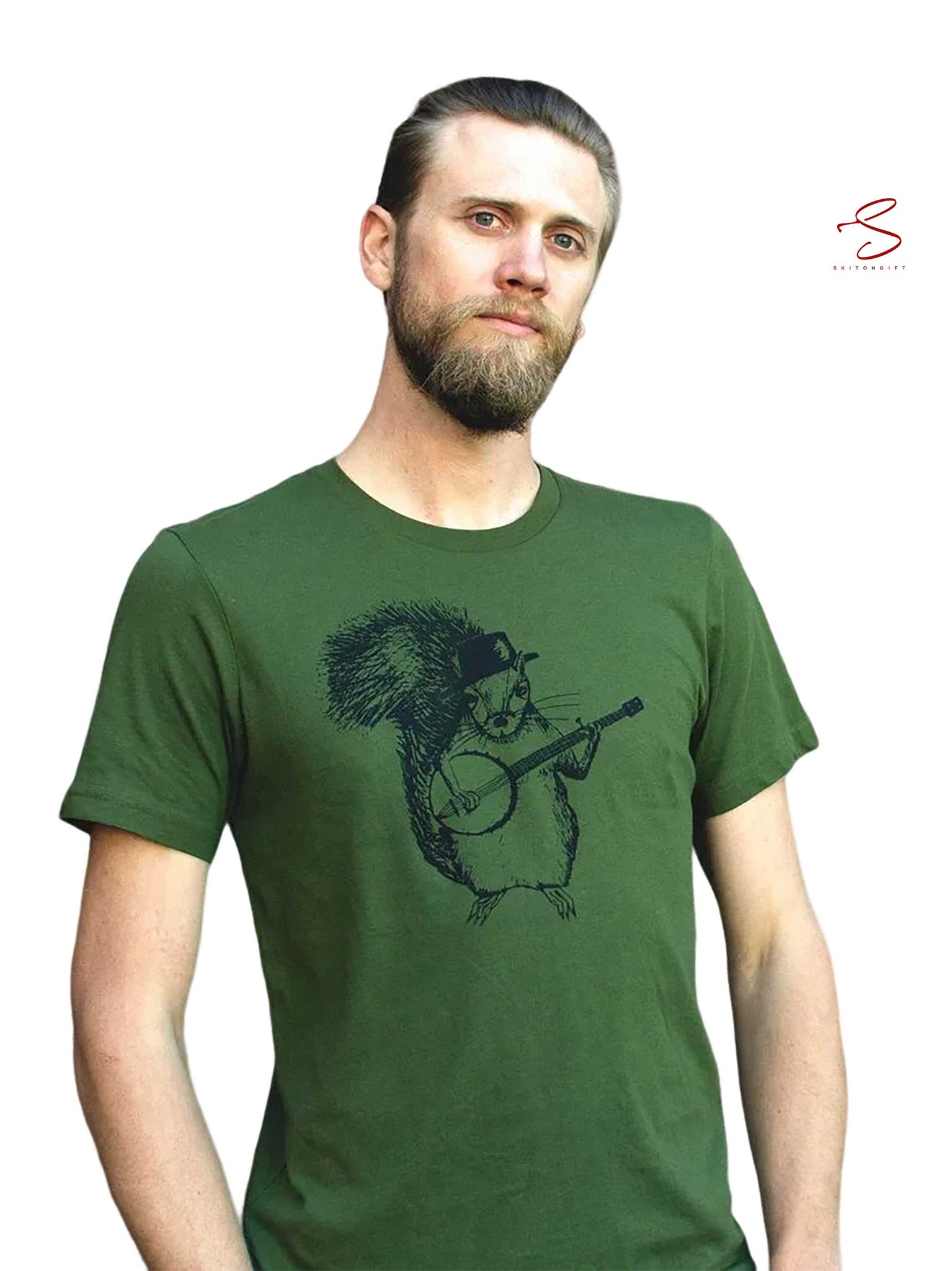 Skitongift Squirrel Banjo MenS Tshirt Olive Bluegrass Musician Southern Mountain Music Ironic Critter Funny Shirts Long Sleeve Tee Hoody Hoodie