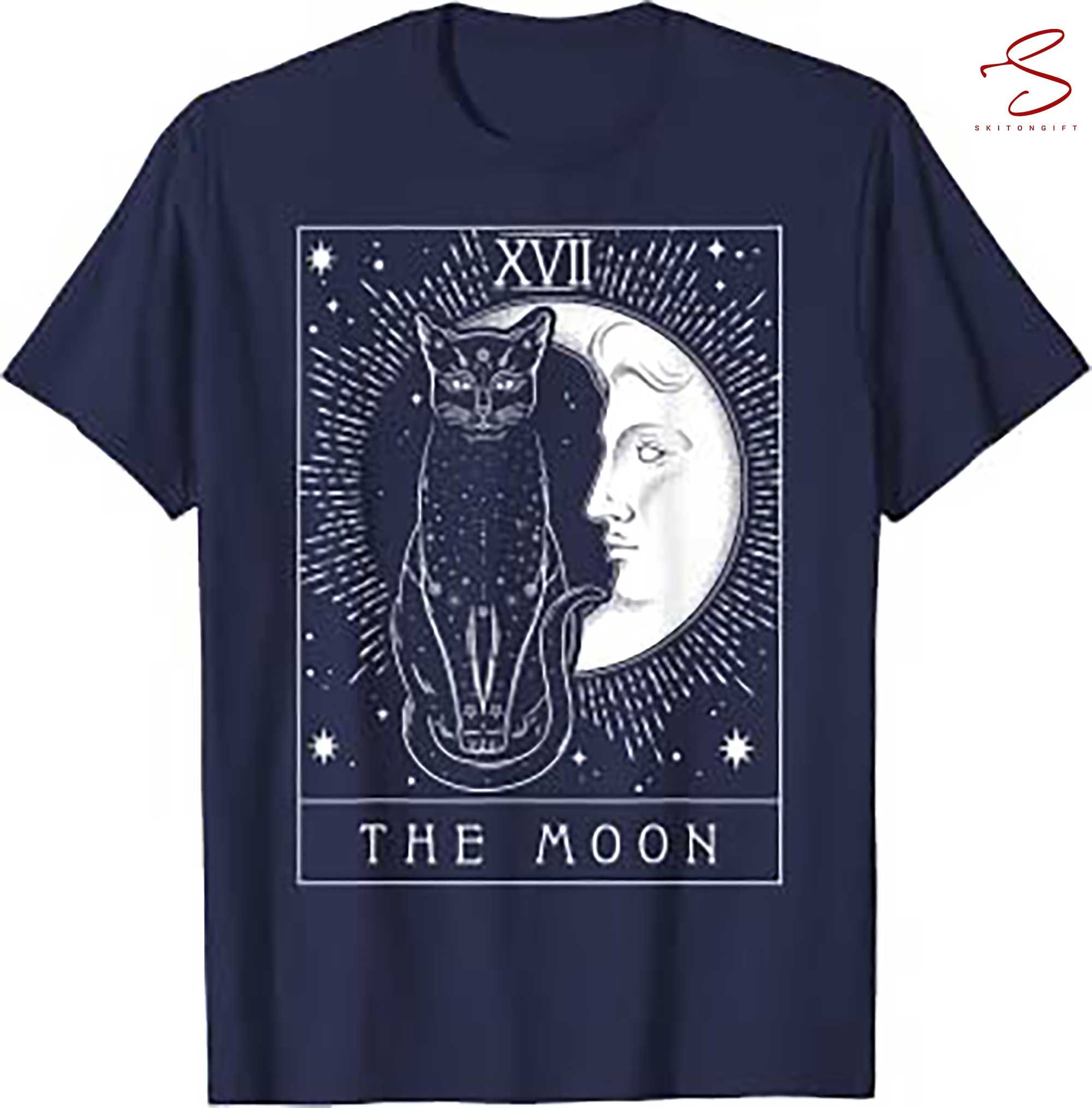 Skitongift Tarot Card Crescent Moon And Cat Graphic T Shirt