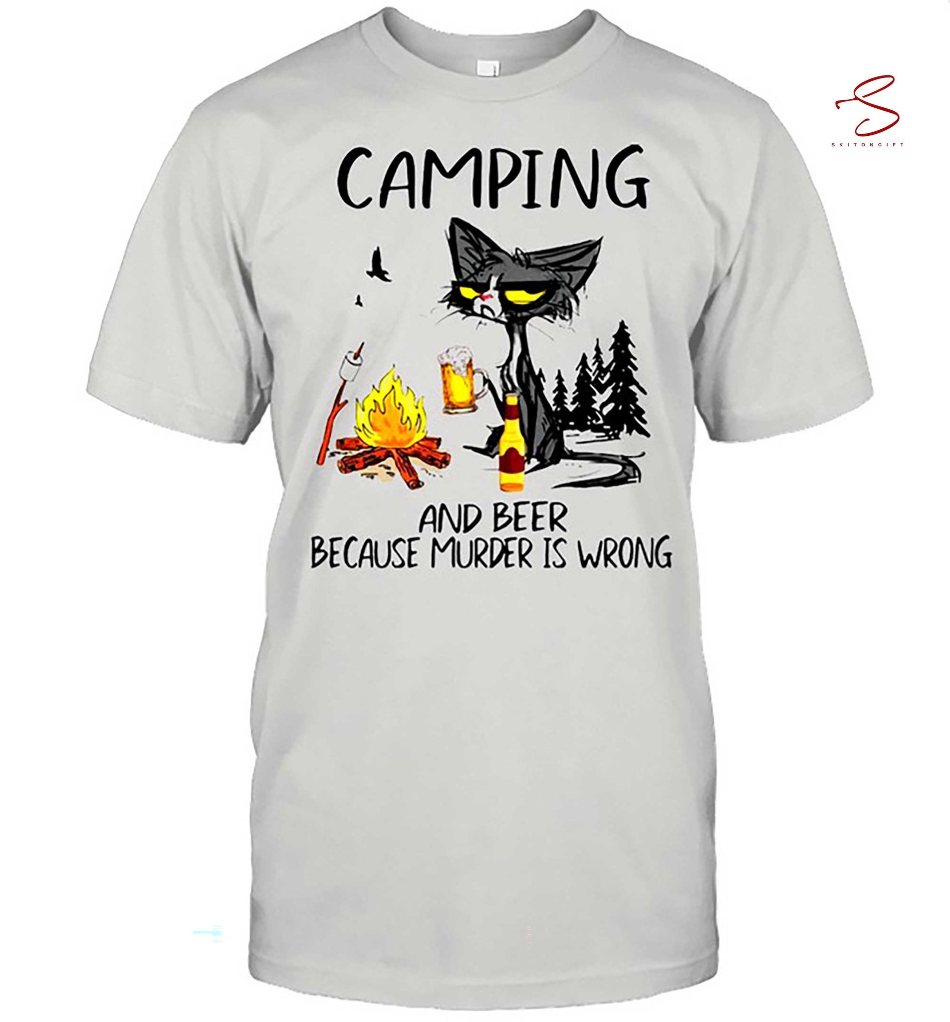 Skitongift The Cat Camping Because Murder Is Wrong Shirt Funny Shirts Long Sleeve Tee Hoody Hoodie heavyweight pullover hoodies Sweater