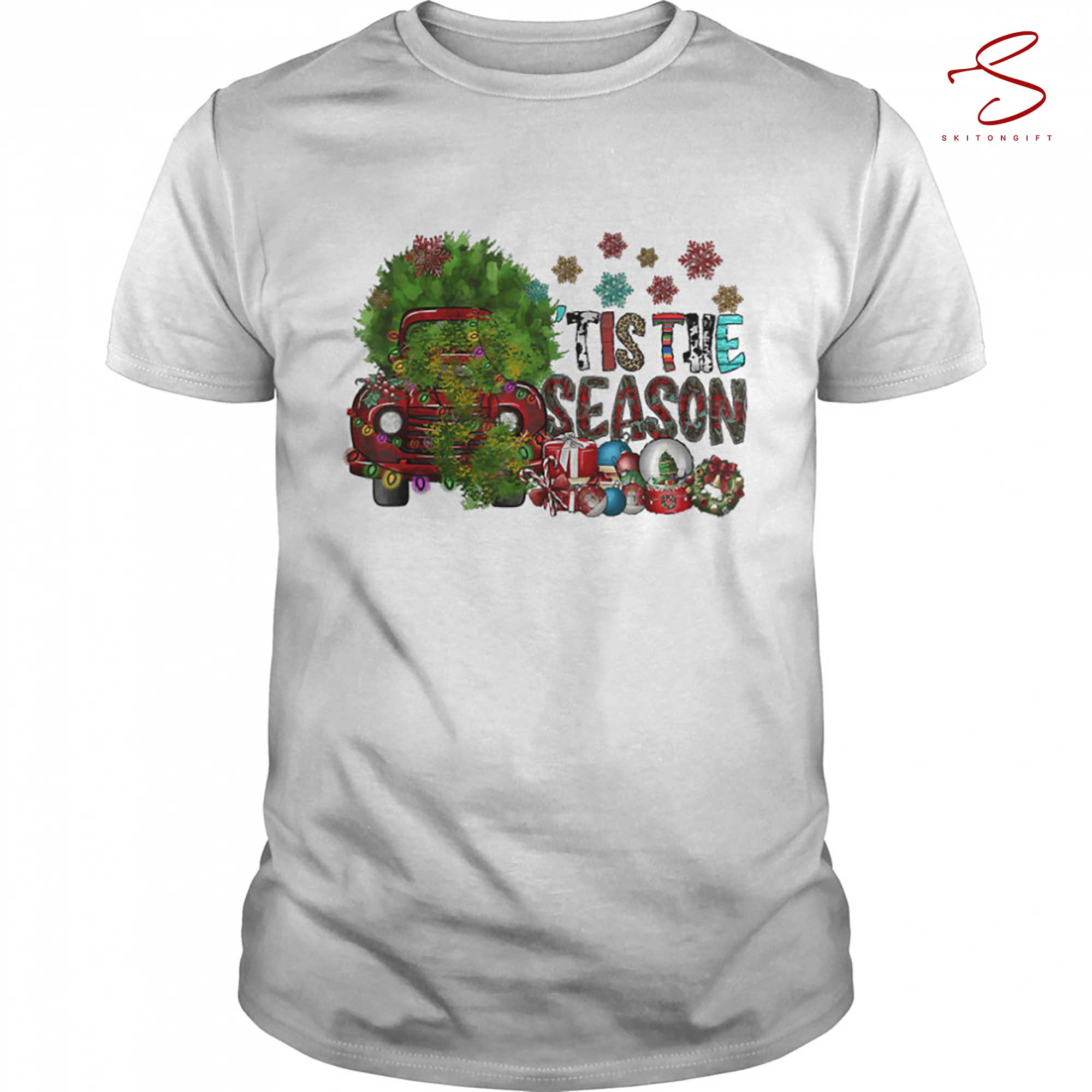 Skitongift Tis The Season Christmas Red Truck Merry Christmas Tree Tee T Shirt