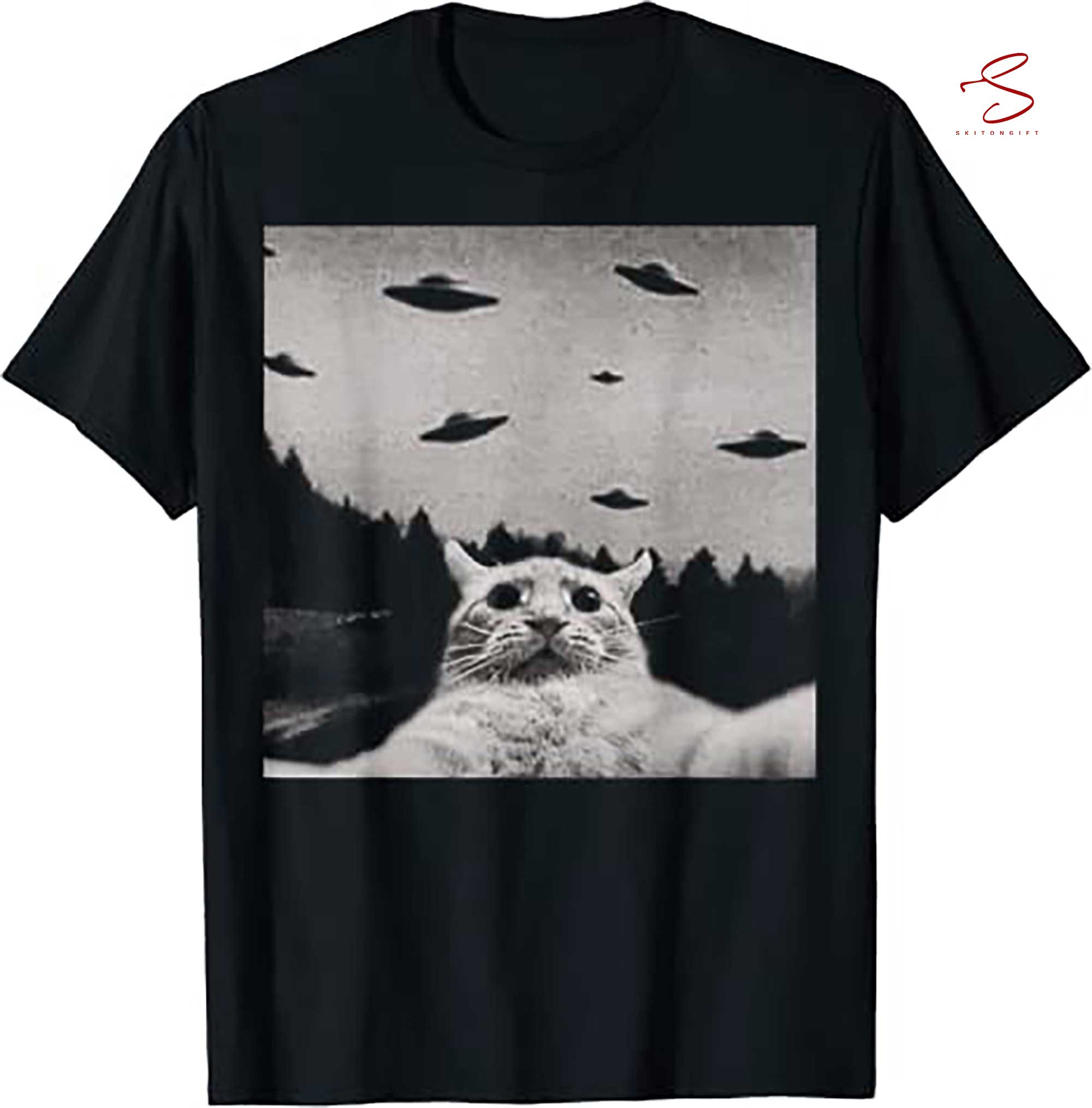 Skitongift Ufo Funny Cat T Shirt