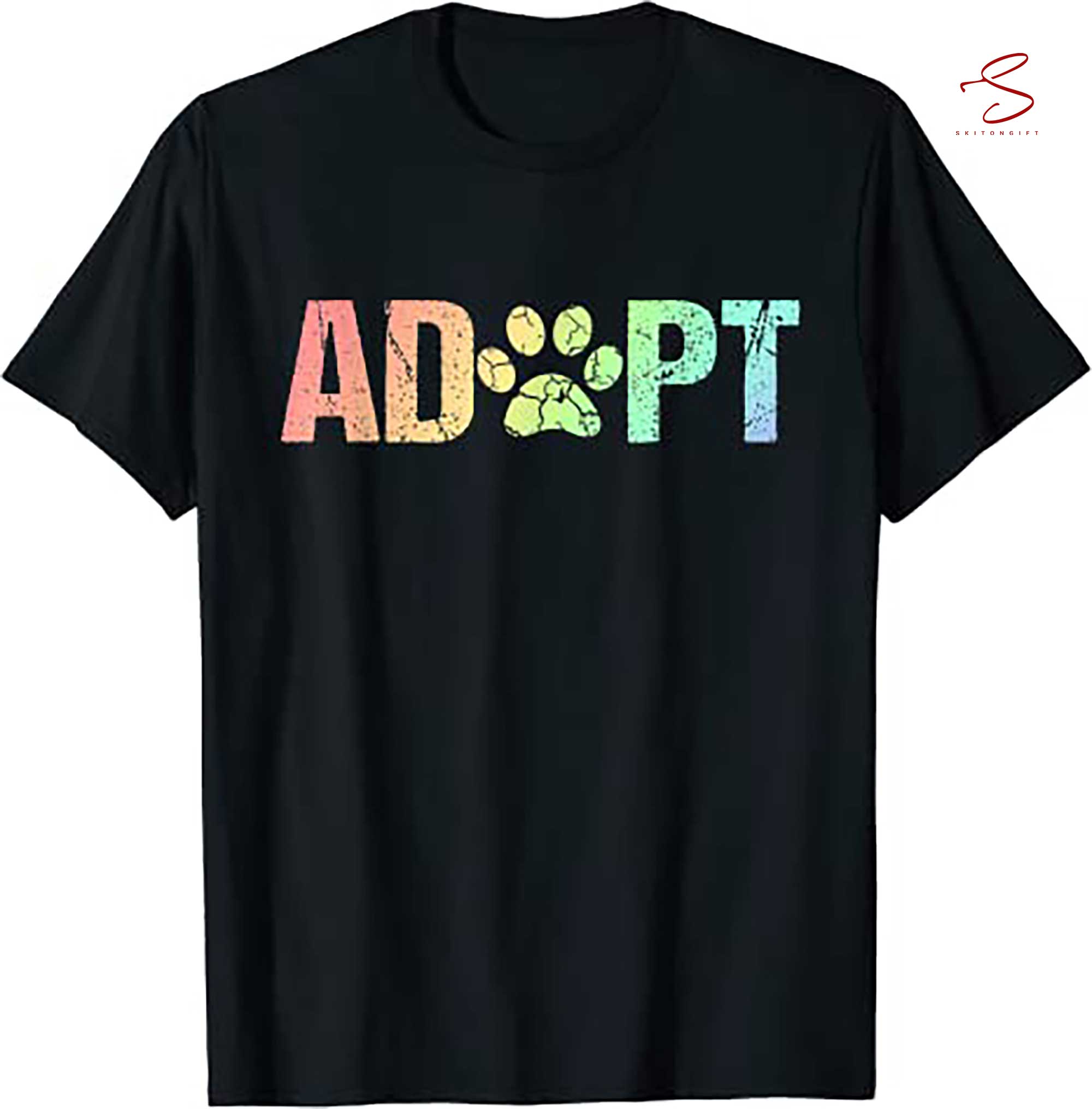 Skitongift Vintage Rainbow Adopt A Dog Rescue Foster Adoption Month T Shirt Funny Shirts Long Sleeve Tee Hoody Hoodie