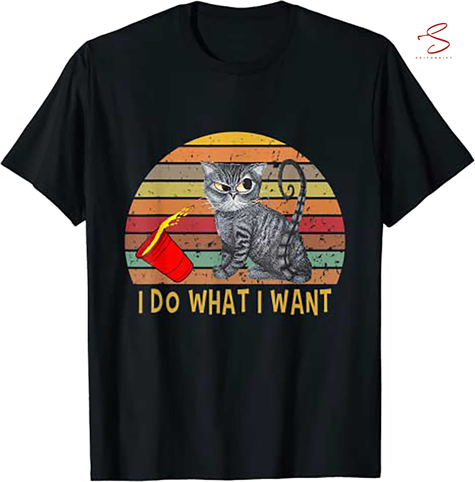 Skitongift Vintage Retro I Do What I Want My Black Cat Lover T Shirt
