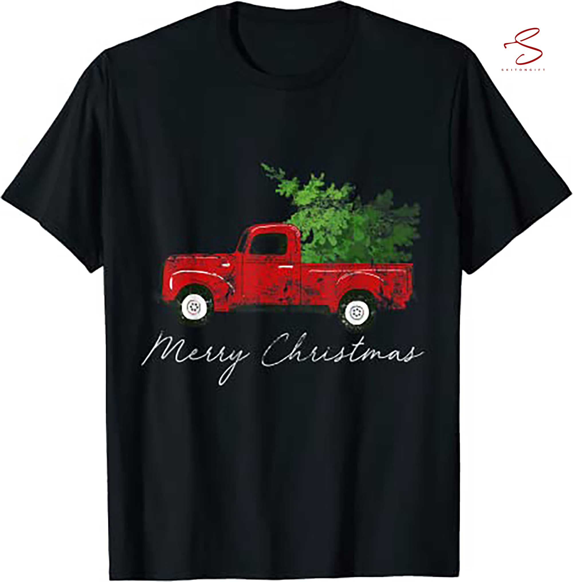 Skitongift Vintage Wagon Christmas T Shirt Tree On Car Xmas