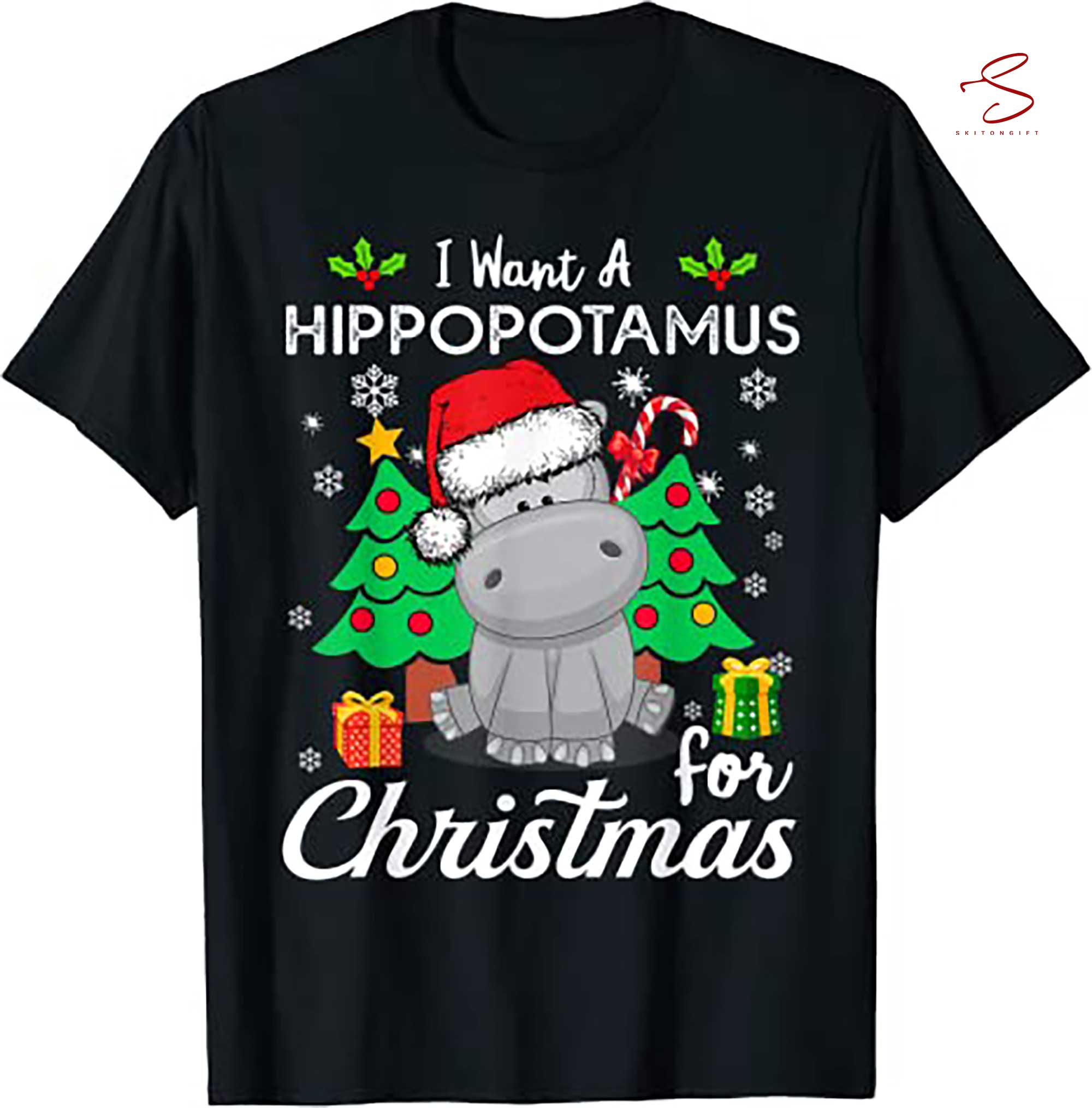 Skitongift Women I Want A Hippopotamus For Christmas Xmas T Shirt
