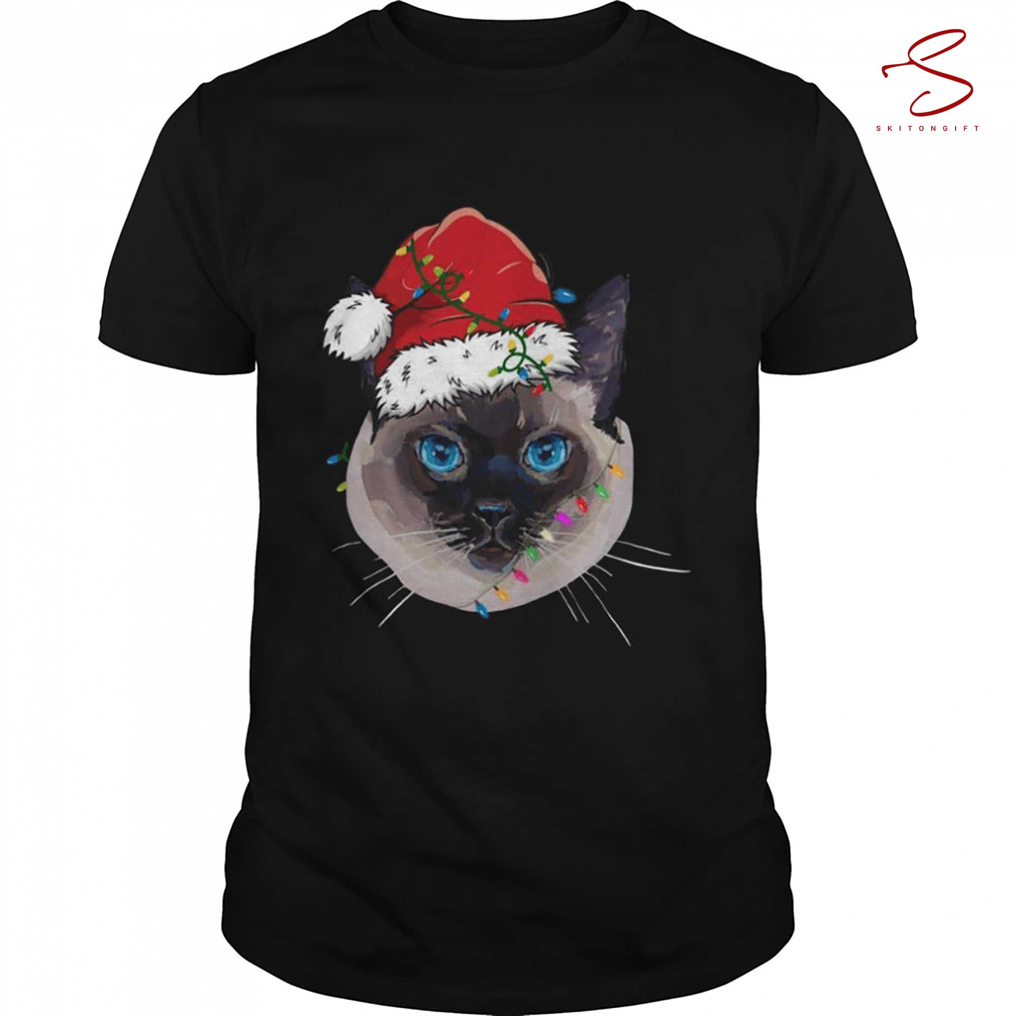 Skitongift Xmas Siamese Cat Christmas Lights T Shirt