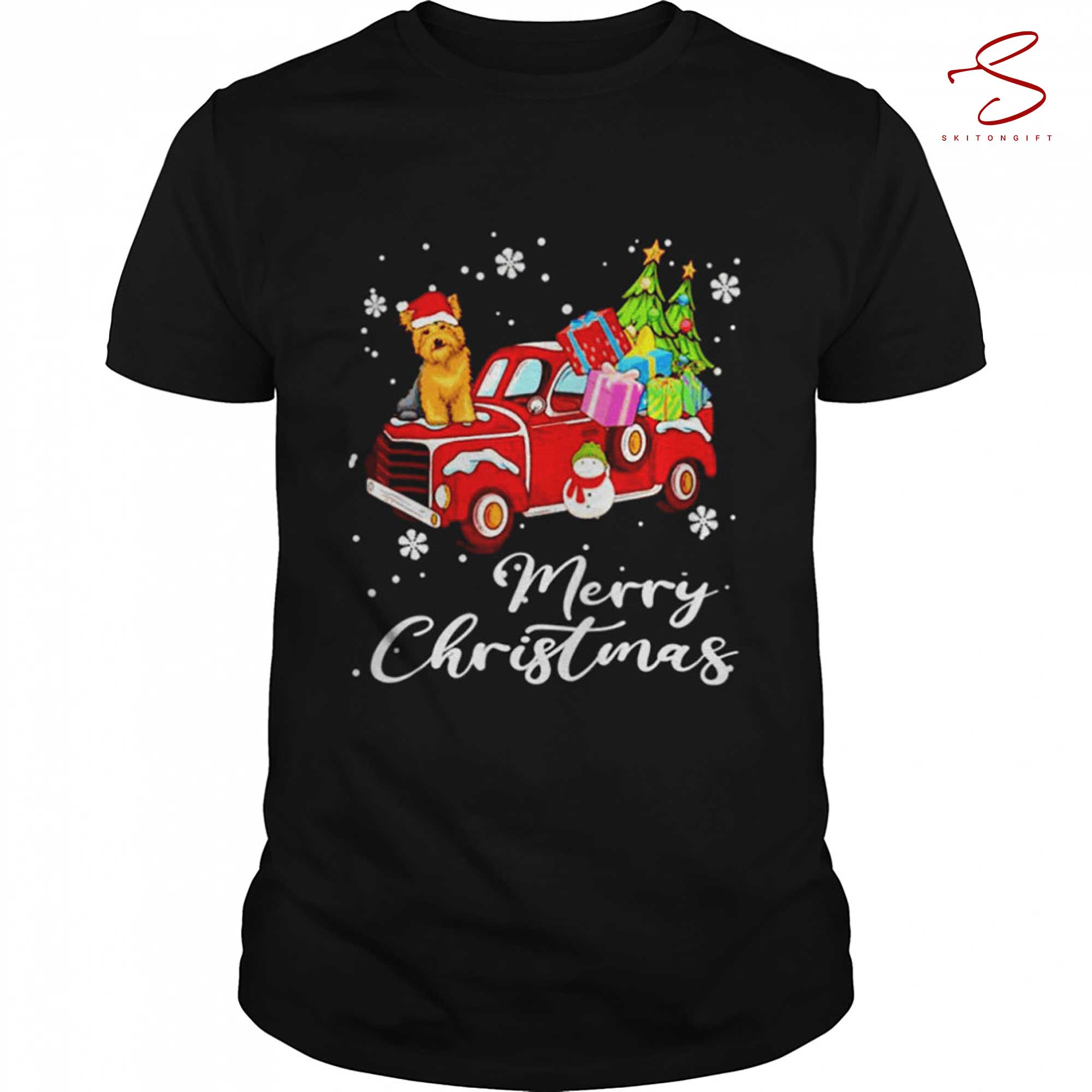Skitongift Yorkshire Terrier Riding Red Truck Merry Christmas Shirt