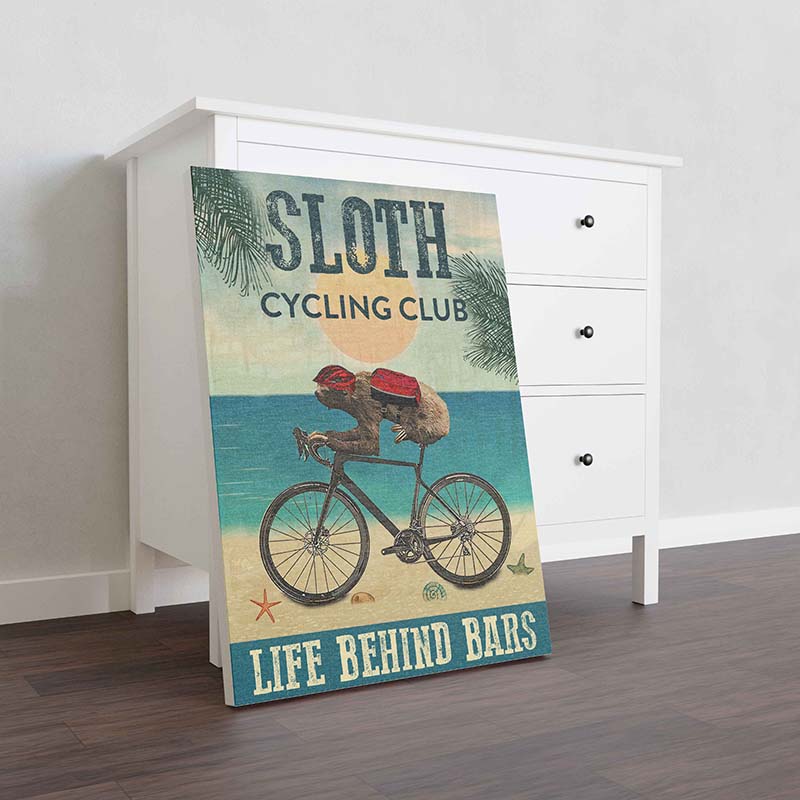 Skitongifts Wall Decoration, Home Decor, Decoration Room Sloth Cycling Club Life Behind Bars-TT2210