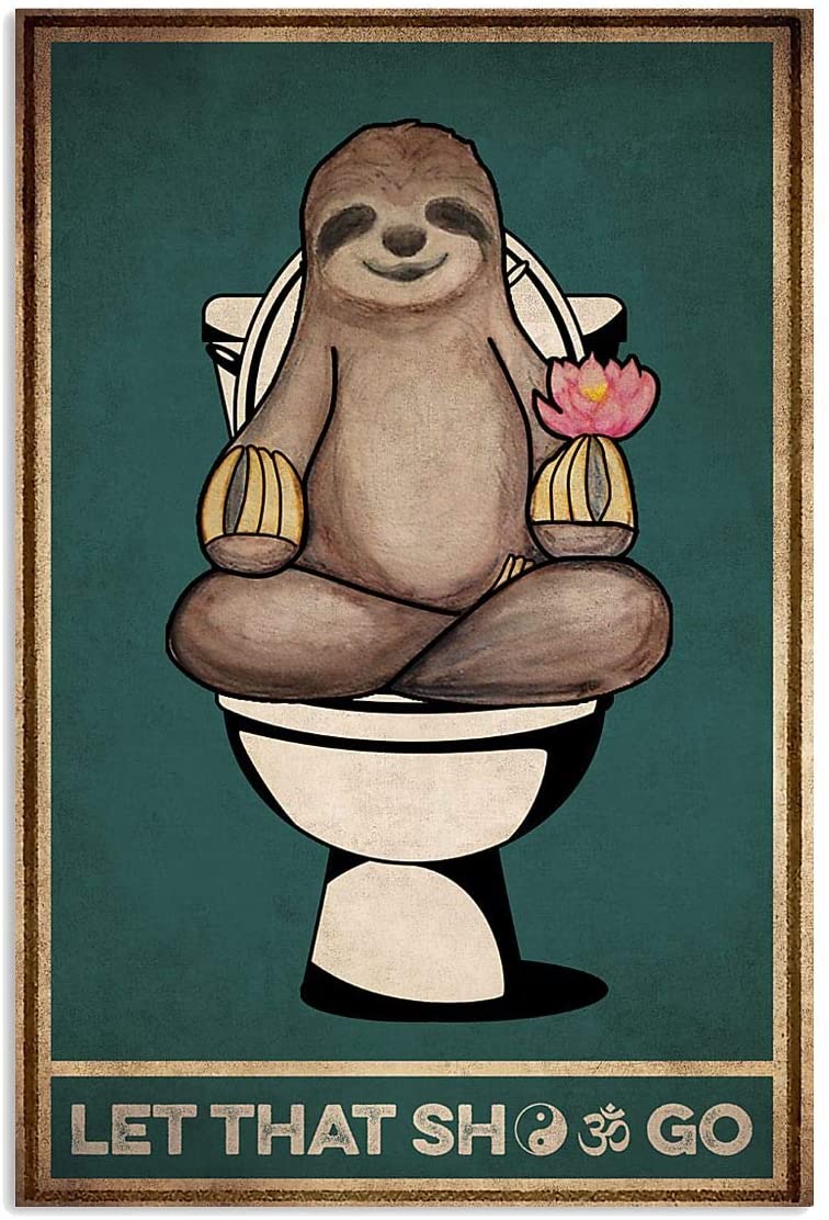 Sloth Let That Shit Go Yoga Meditation Sitting Lotus Bathroom Toilet Wc Funny Quote Blue