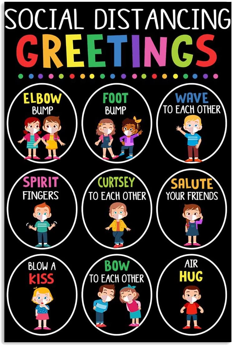 Social Distancing Greeting Chart Table Funny Salutes In Pandemic Quarantine Vintage