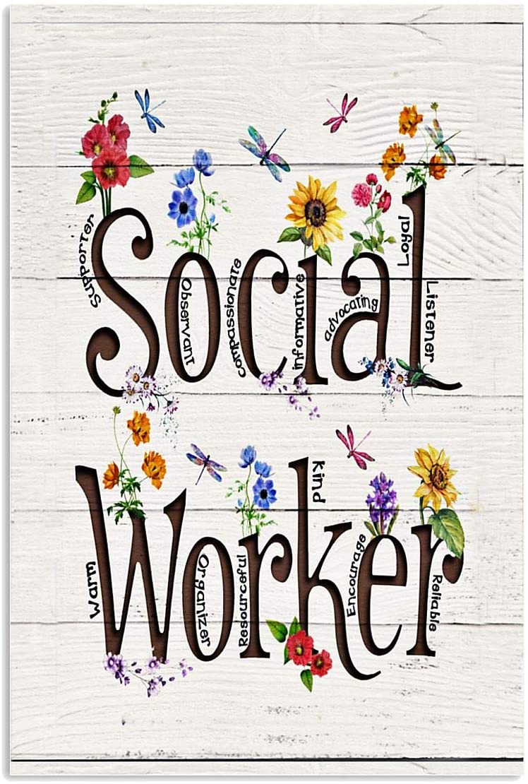 Social Worker Proud Text Art Flower Dragonfly