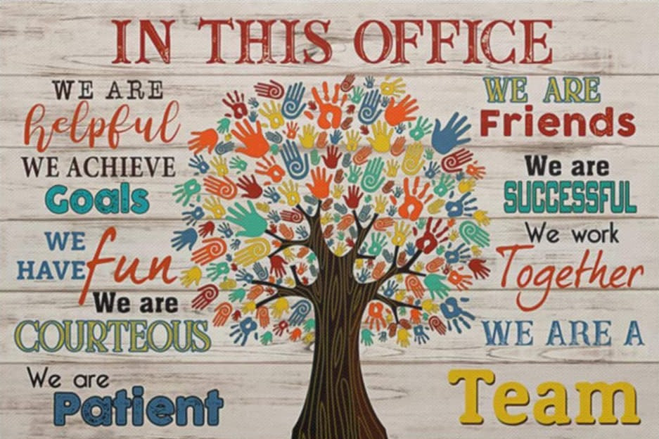Social Worker in This Office We are Helpful We are Friends We are A Team Deluxe Landscape
