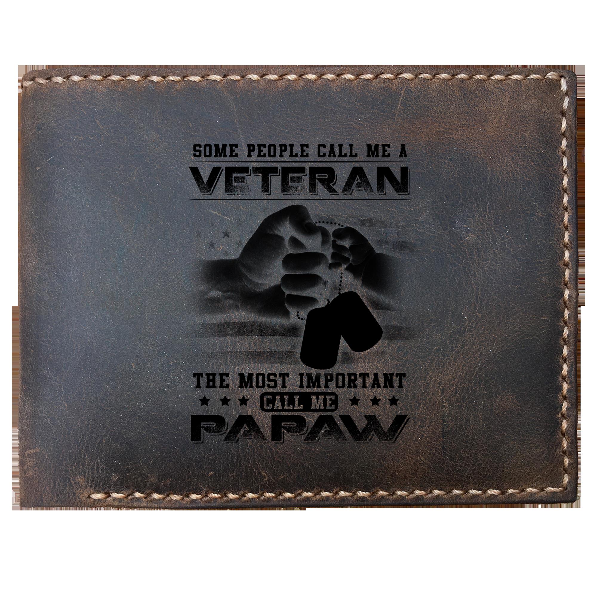 Skitongifts Funny Custom Laser Engraved Bifold Leather Wallet For Men, Some People Call Me Veteran The Most Important Call Me Papaw