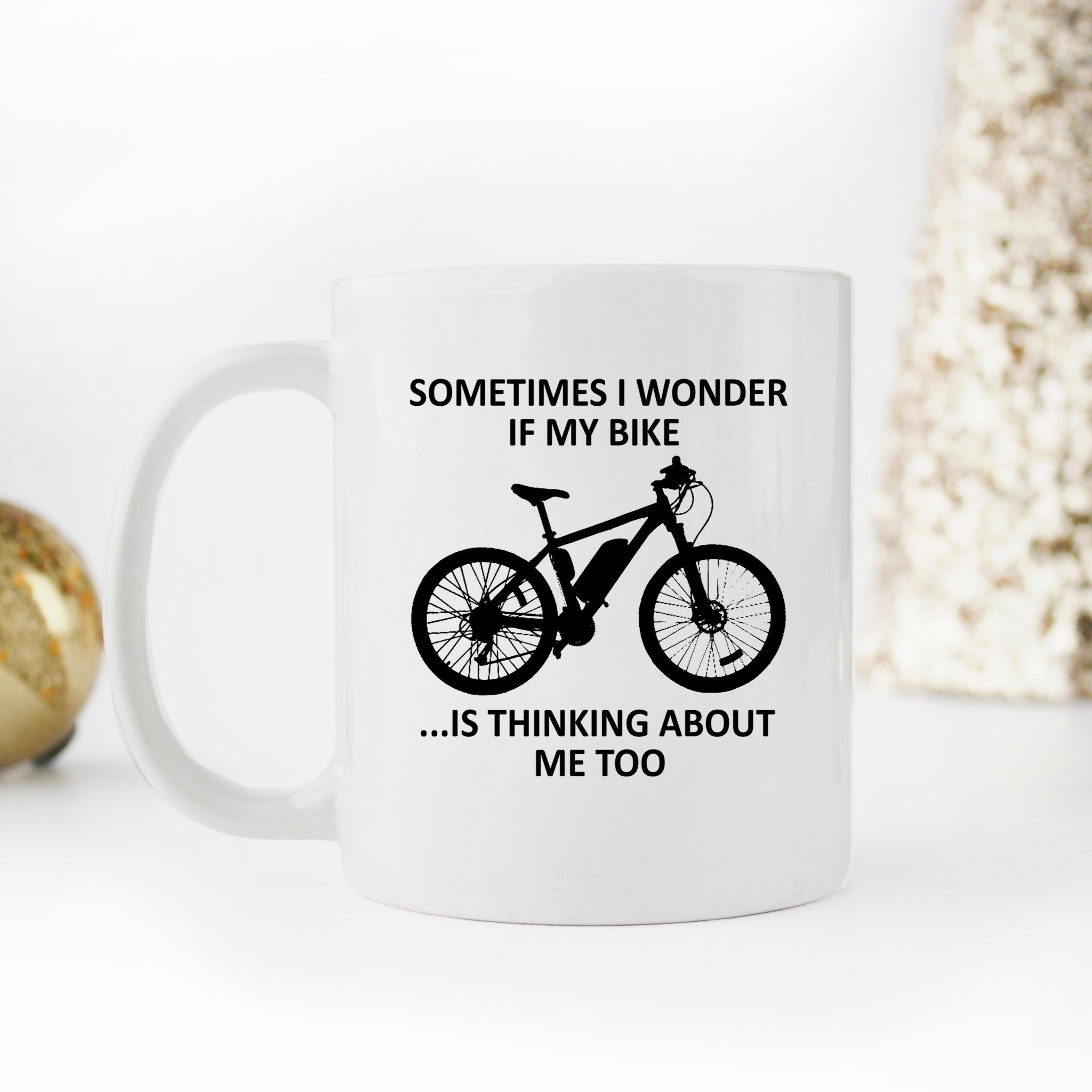 Skitongifts Funny Ceramic Novelty Coffee Mug Sometimes I Wonder If My Bike Is Thinking About Me Too XTbSWX8