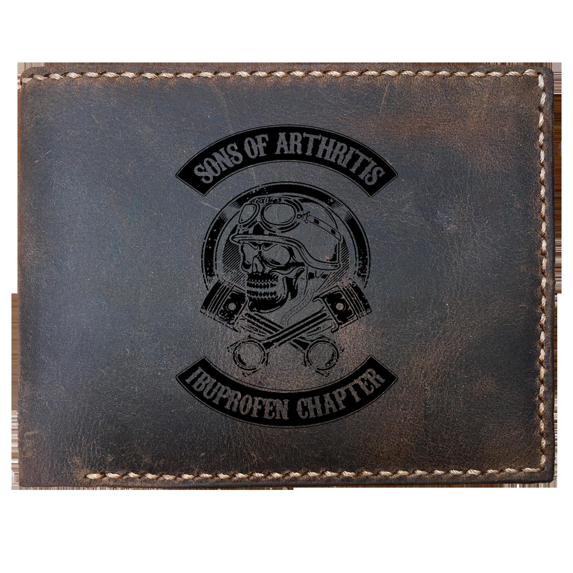 Skitongifts Funny Custom Laser Engraved Bifold Leather Wallet For Men, Sons Of Arthritis Ibuprofen Chapter Funny Skull