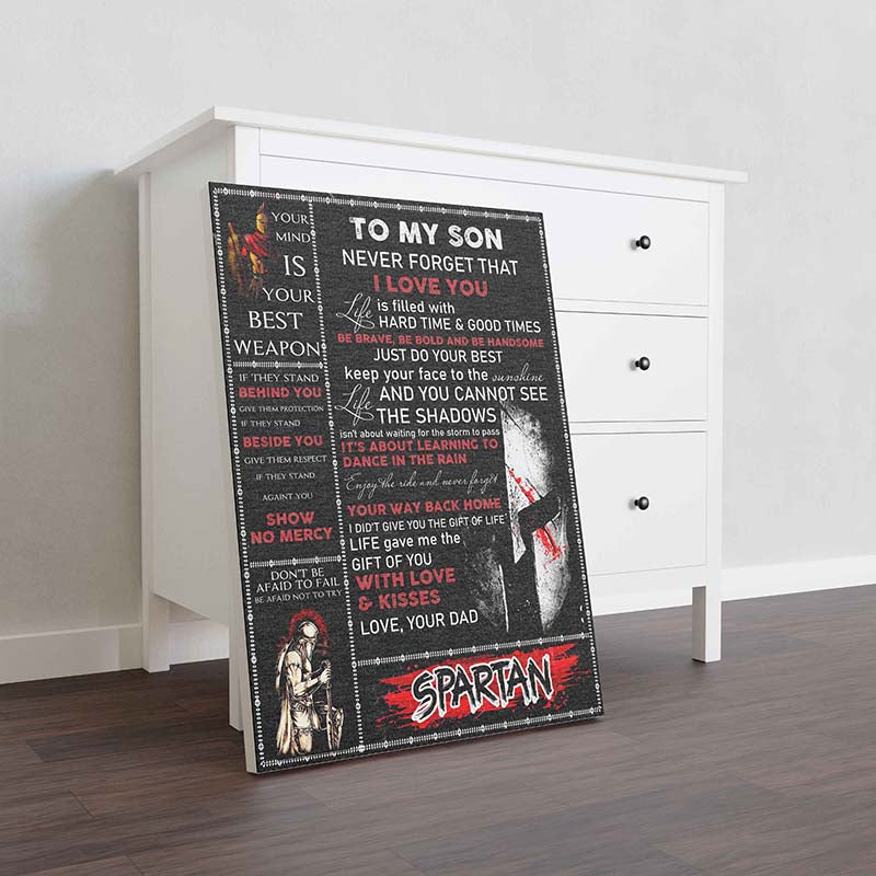 Skitongifts Wall Decoration, Home Decor, Decoration Room Spartan Dad To Son To My Son Never Forever That I Love You-TT2201